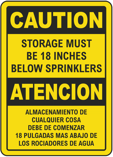 Bilingual Caution 18 Inches Below Sprinklers Sign B1860bi