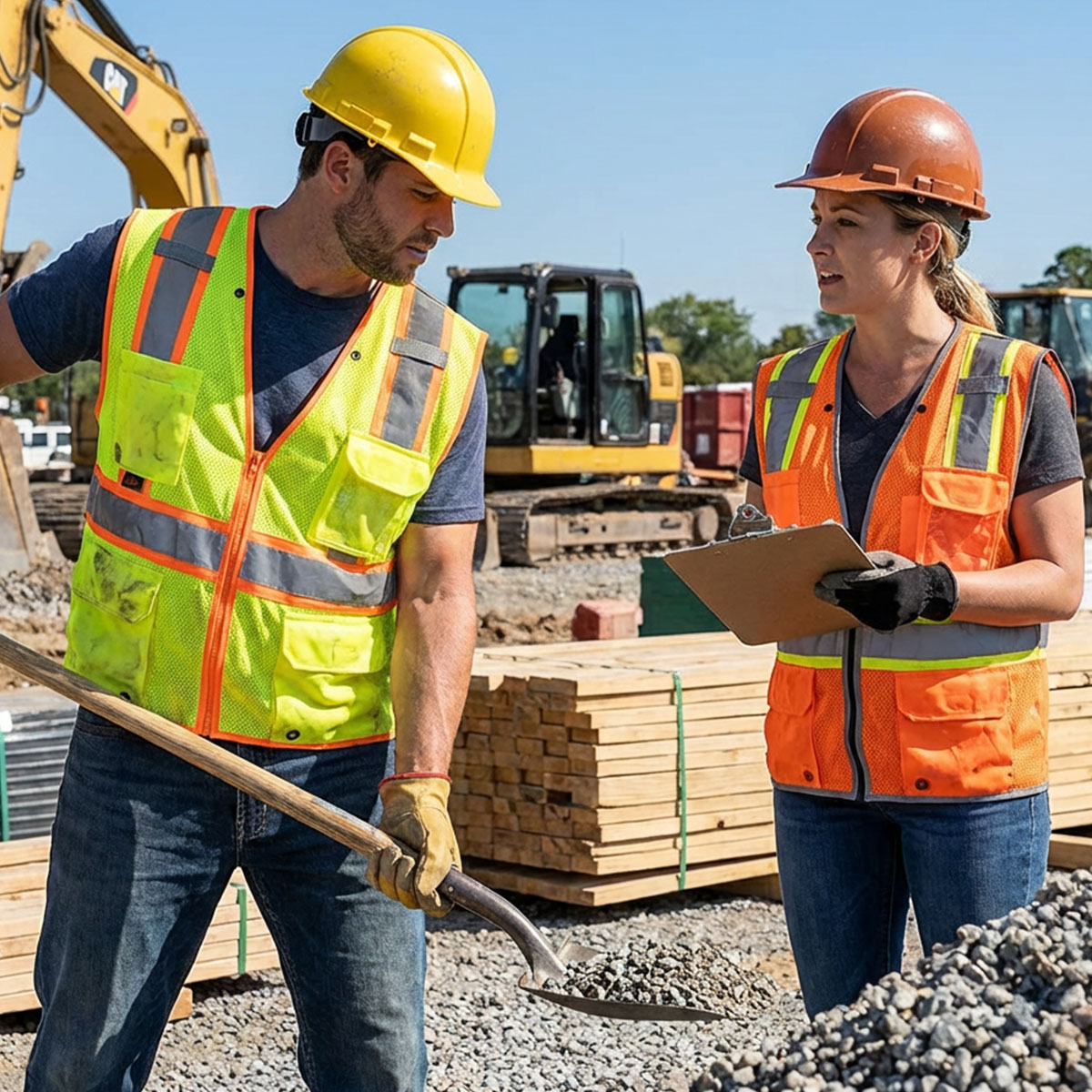Two Men with Orange and Yellow Safety Vests