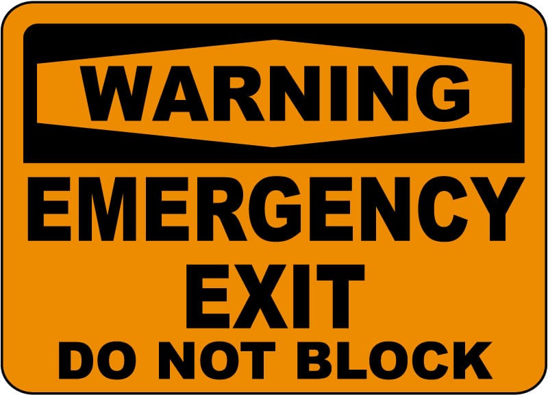 Sign save. Блок Caution. Блок Caution avertissement. Emergency exit. Do not Block the exit.
