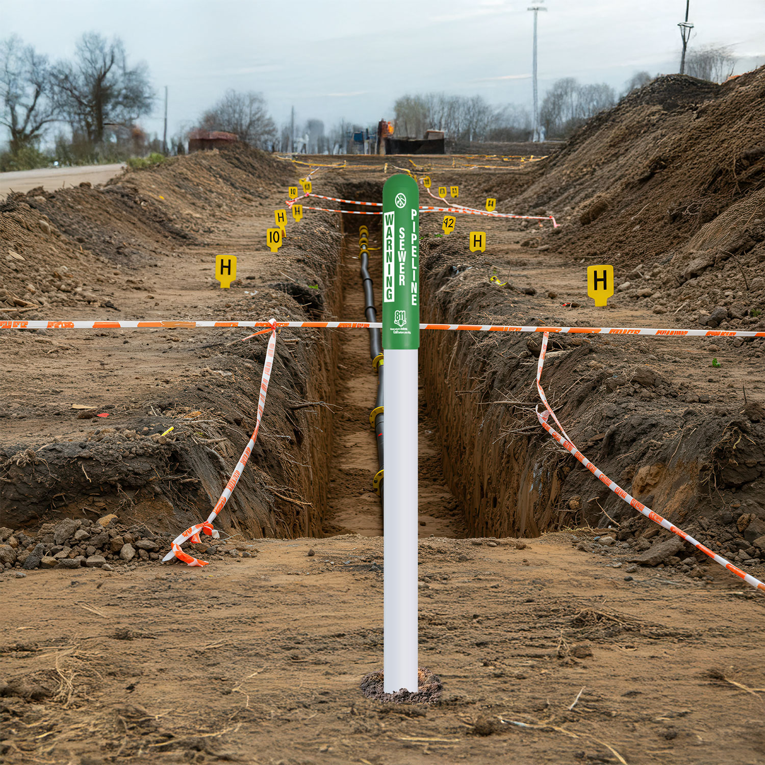 Warning Waste Water Pipeline Bullet Marker
