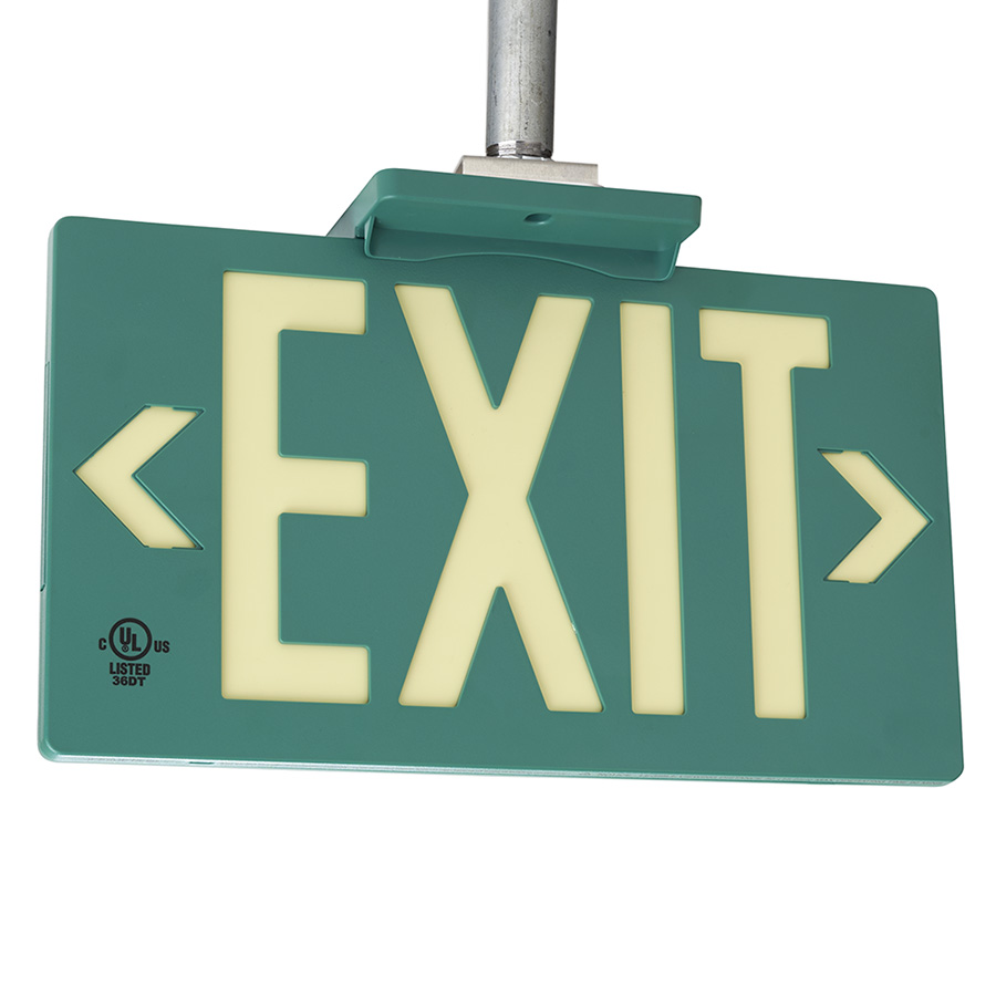 Green Photoluminescent Exit Sign - Double Sided - 100FT Viewing Distance
