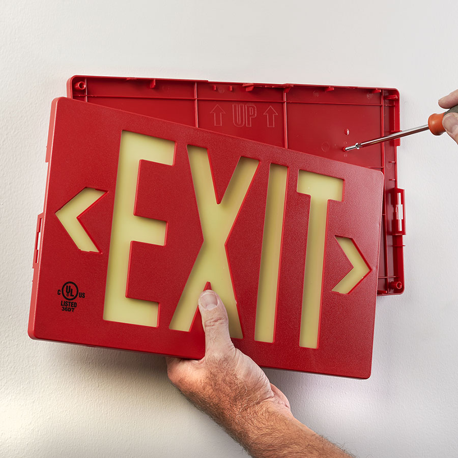 Red Photoluminescent Exit Sign - Single Sided - 50FT Viewing Distance