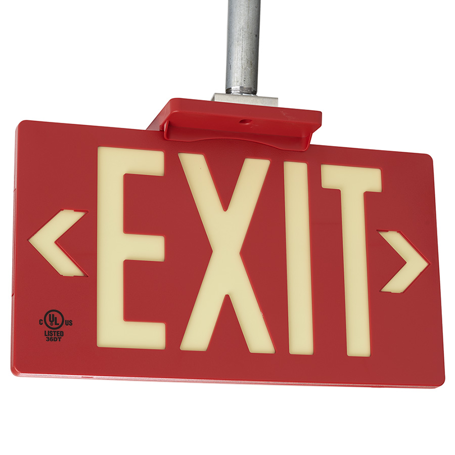 Red Photoluminescent Exit Sign - Double Sided - 50FT Viewing Distance