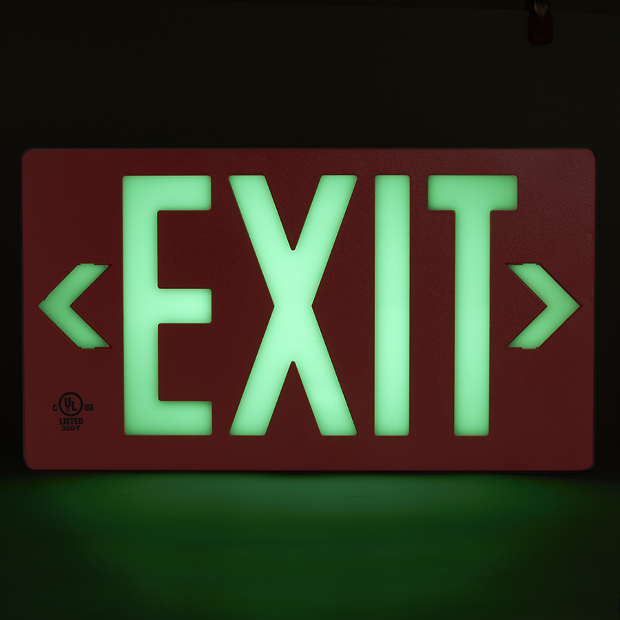 Red Photoluminescent Exit Sign - Double Sided - 50FT Viewing Distance