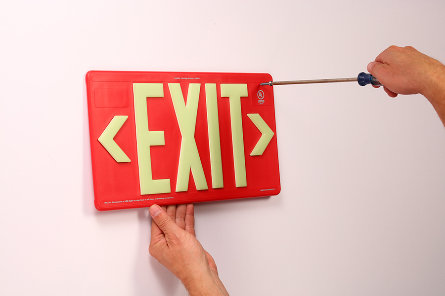 Red Photoluminescent Exit Sign - Rated for Indoor/Outdoor - Double Sided - 100FT Viewing Distance 
