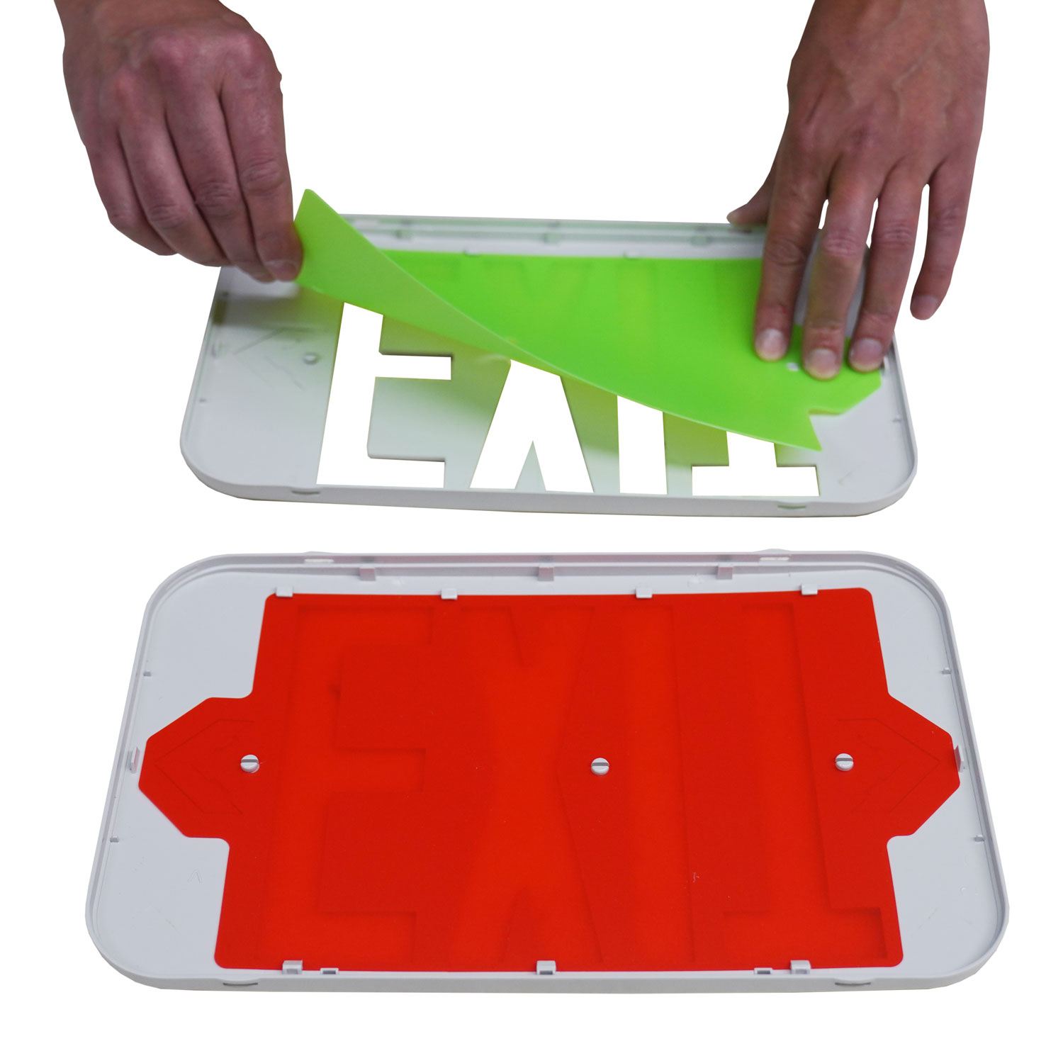 White NiCad Battery Thermoplastic Field-Switchable Red/Green LED Exit Sign