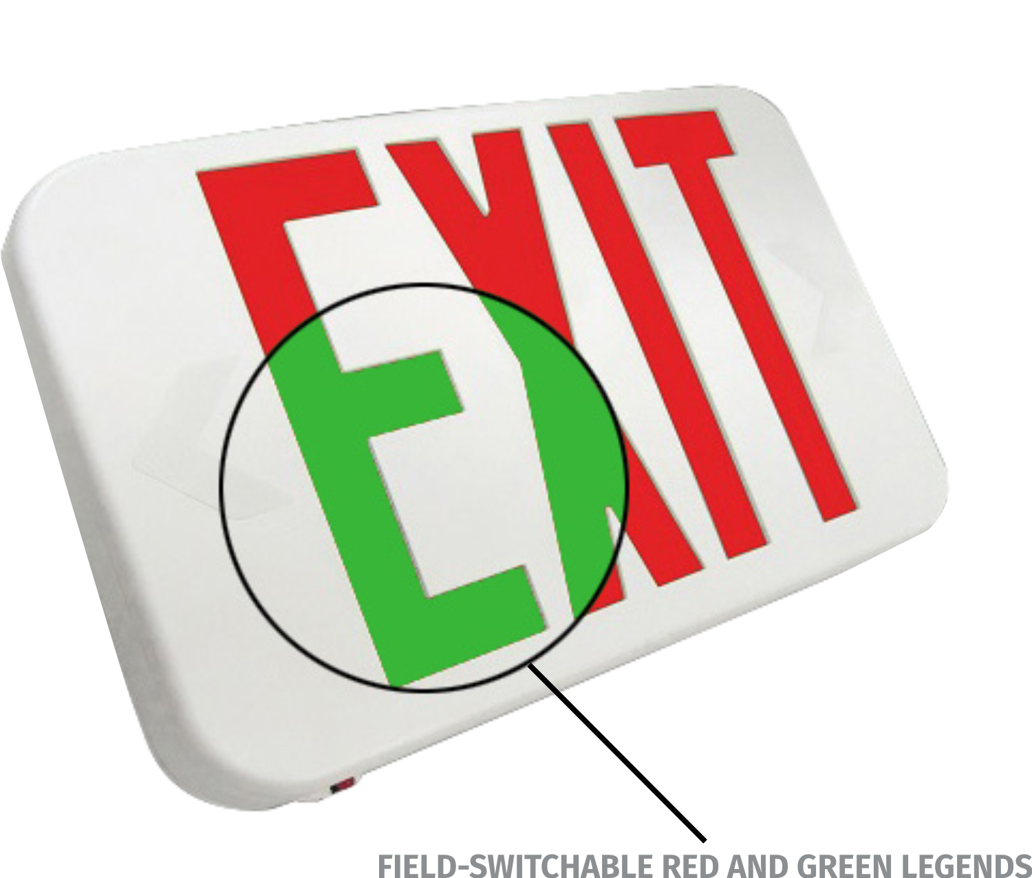 White AC Only Thermoplastic Field-Switchable Red/Green LED Exit Sign
