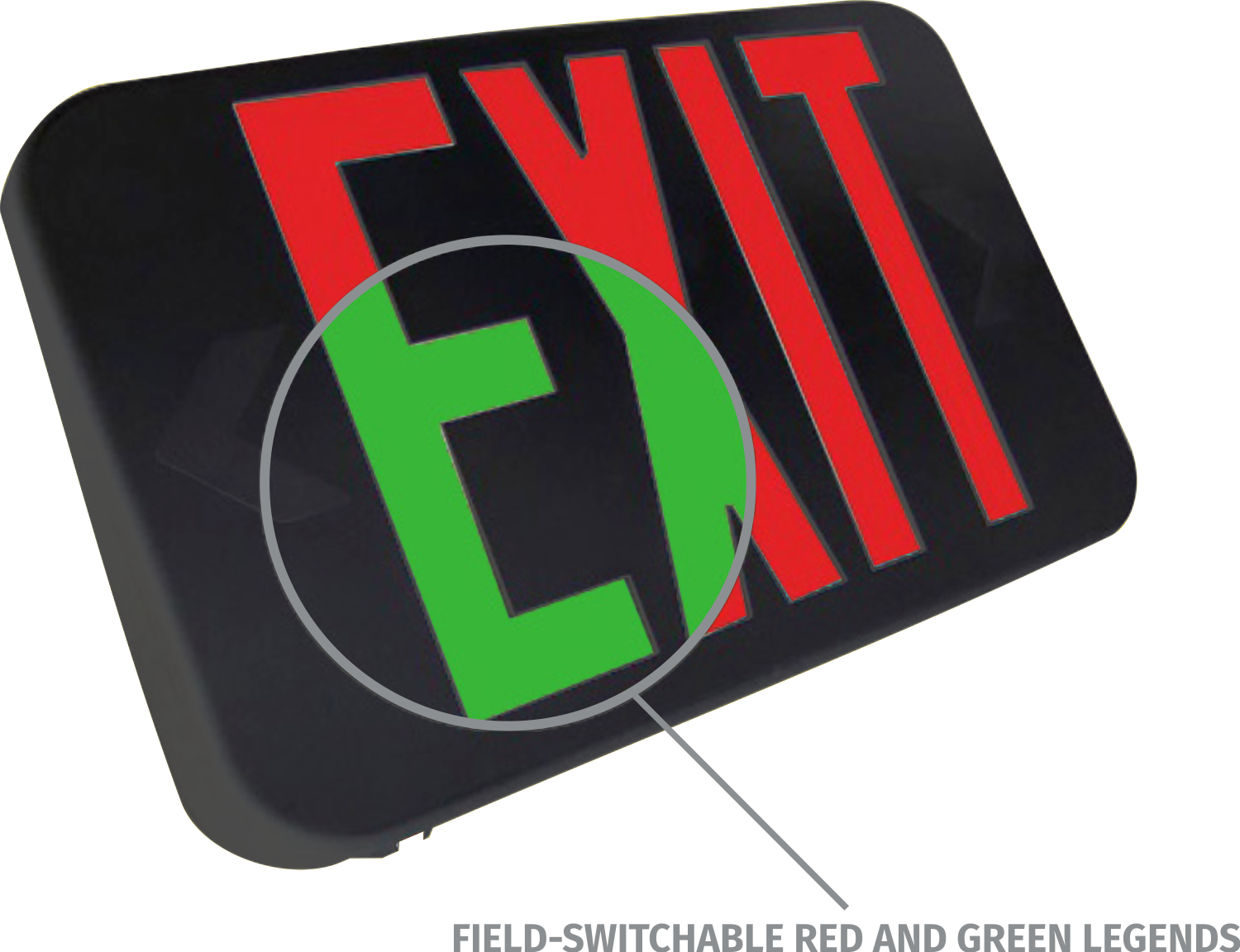 Black AC Only Thermoplastic Field-Switchable Red/Green LED Exit Sign