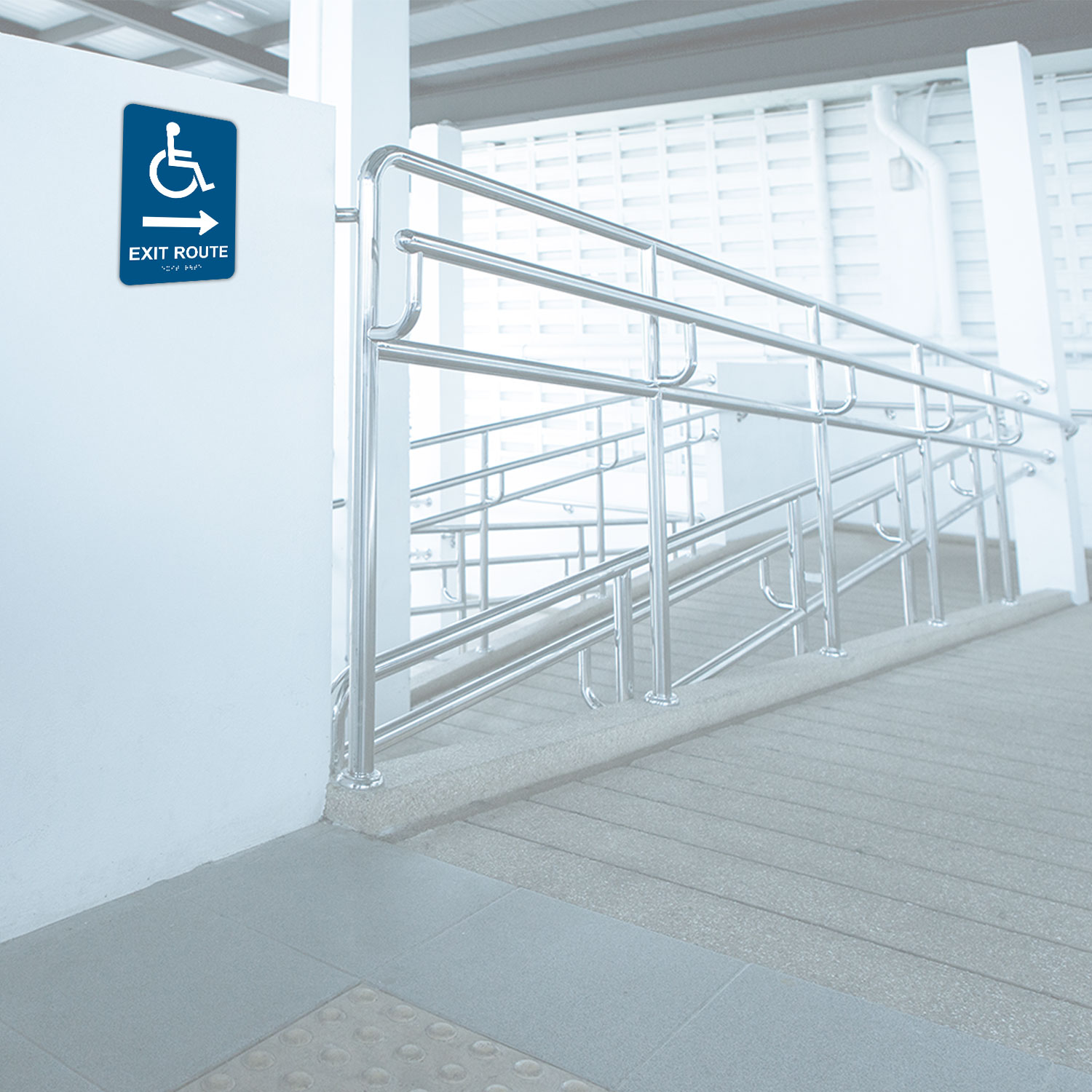 Exit Route To The Right Sign with Braille