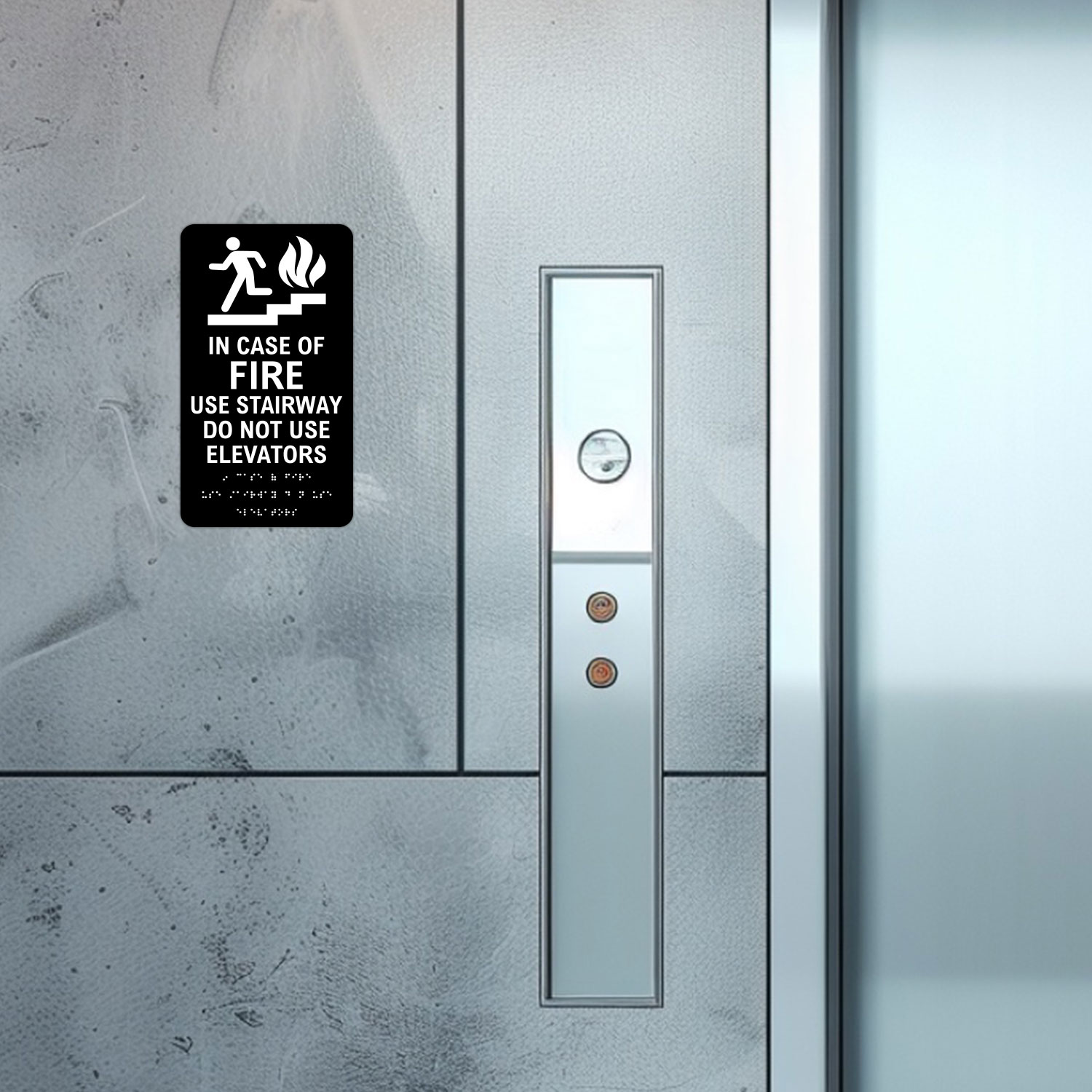 Use Stairway Do Not Use Elevators Sign with Braille