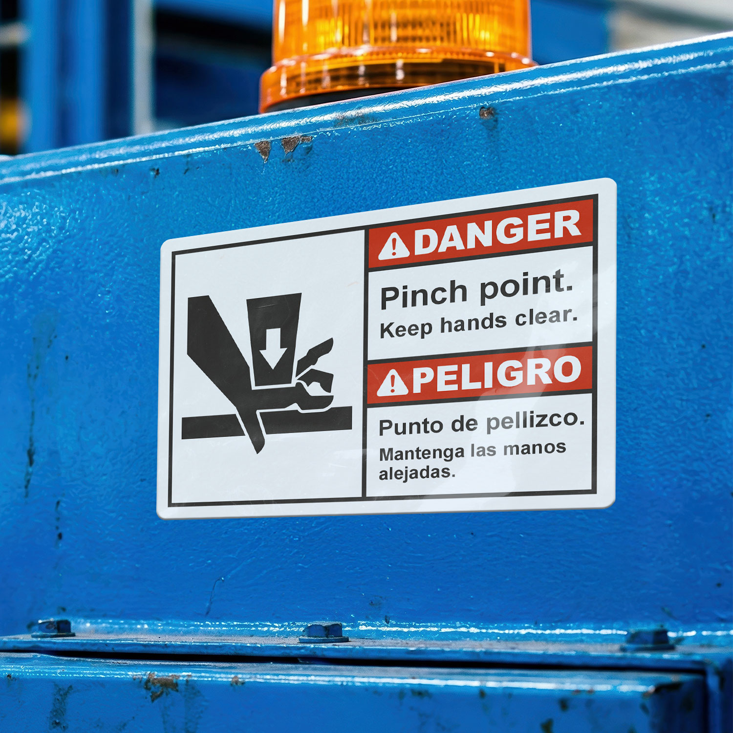 Bilingual Pinch Point Keep Hands Clear Label