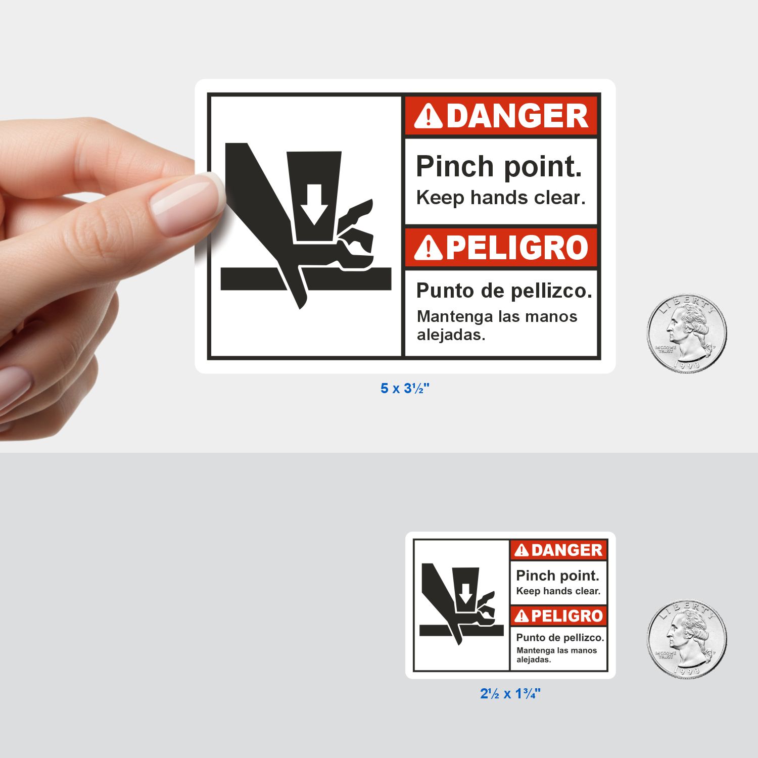 Bilingual Pinch Point Keep Hands Clear Label