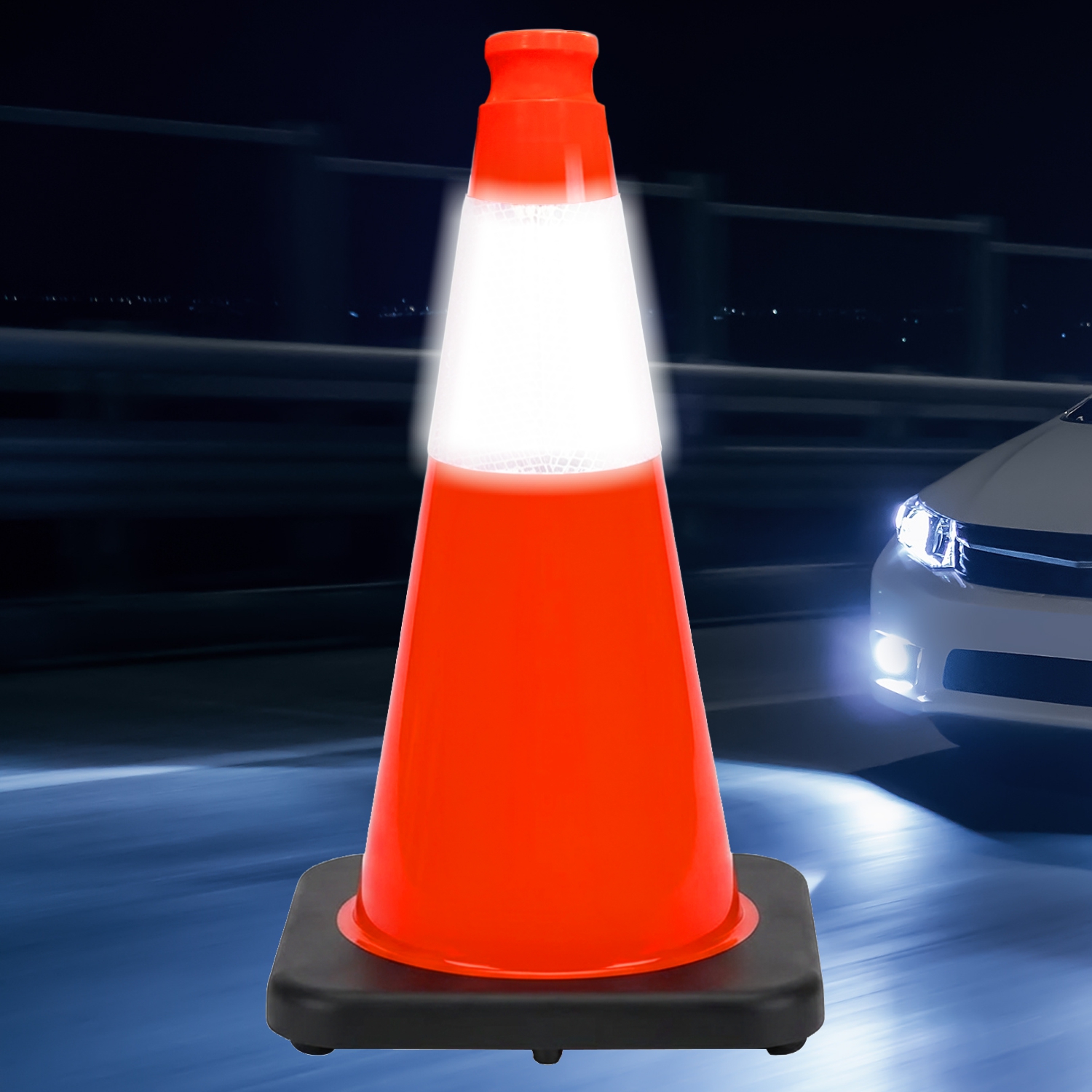 18" Elite Orange Traffic Cone, 3lbs Black Base & 3M Reflective Band