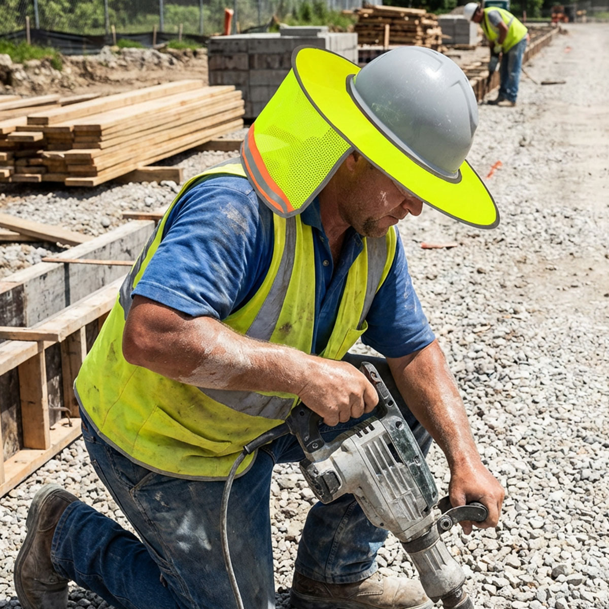 Full Brimmed Helmet Neck Shade Safety Orange