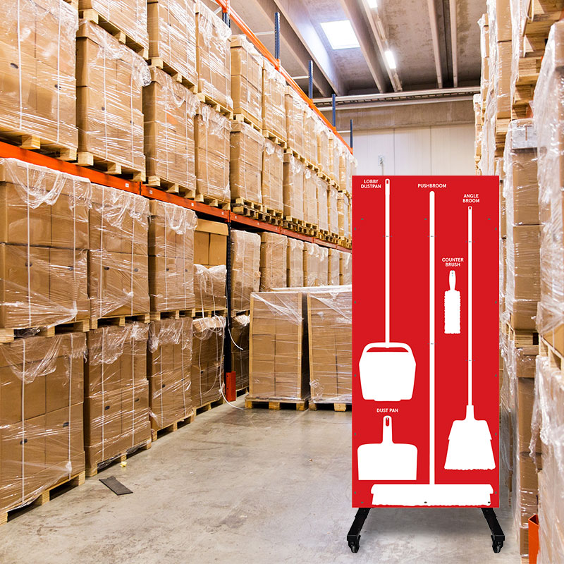 Clean and Sweep 5S Dry Mobile Shadow Board Red/White