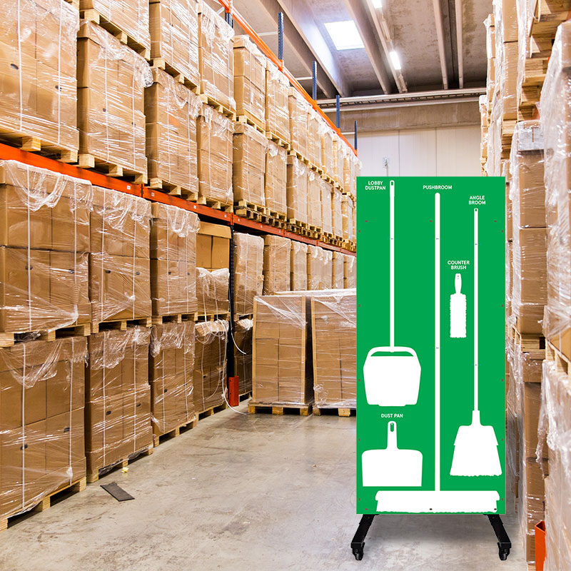 Clean and Sweep 5S Dry Mobile Shadow Board Green/White