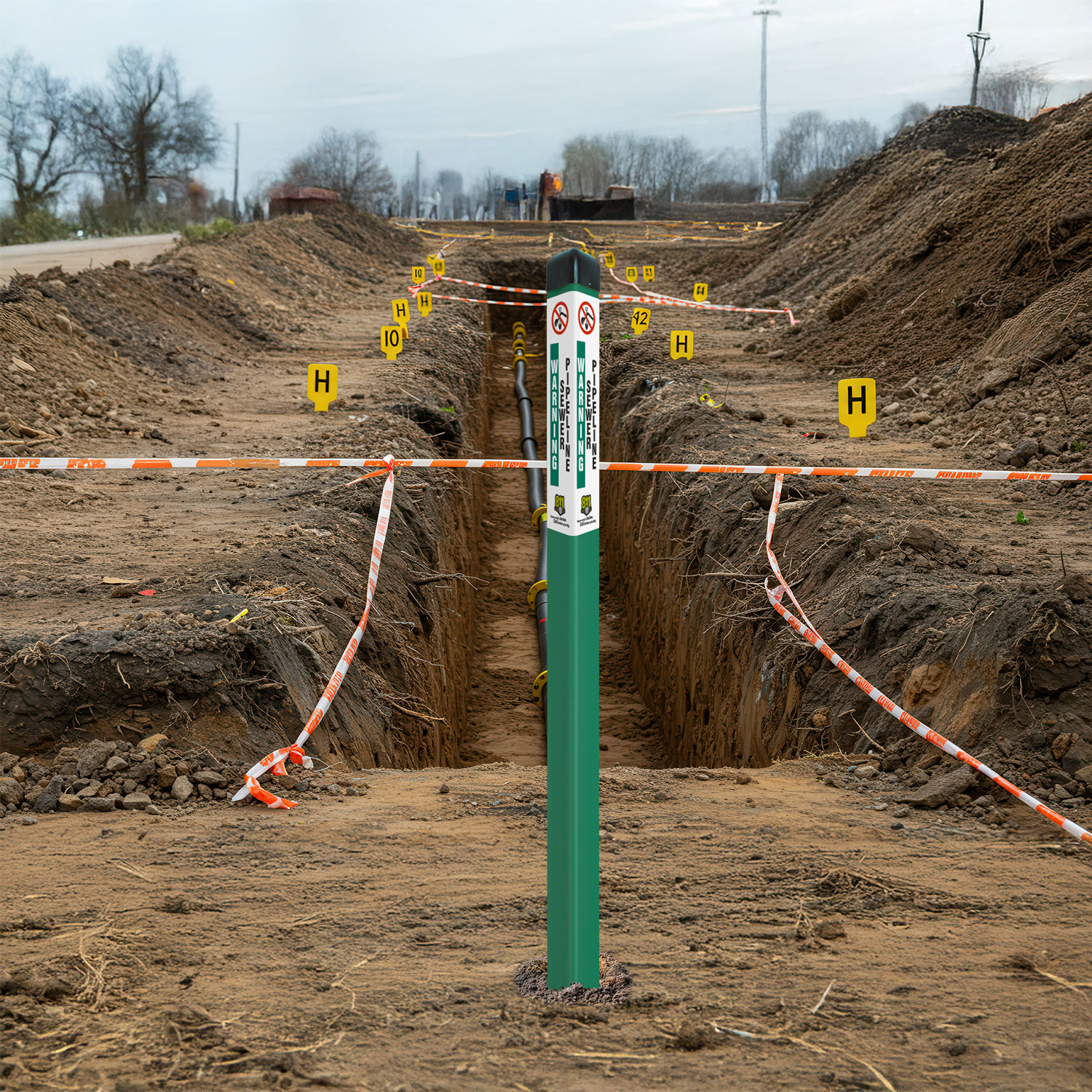 Warning Sewer Pipeline Triangular Marker