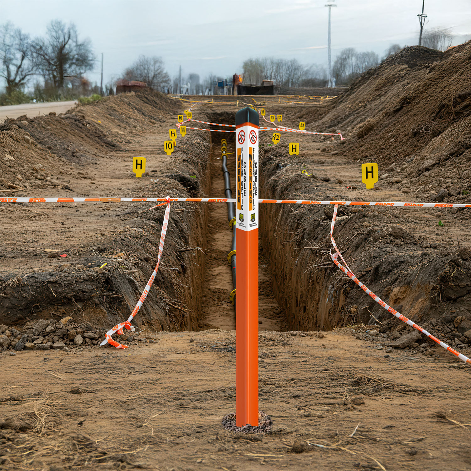 Warning Buried Fiber Optic Cable Triangular Marker