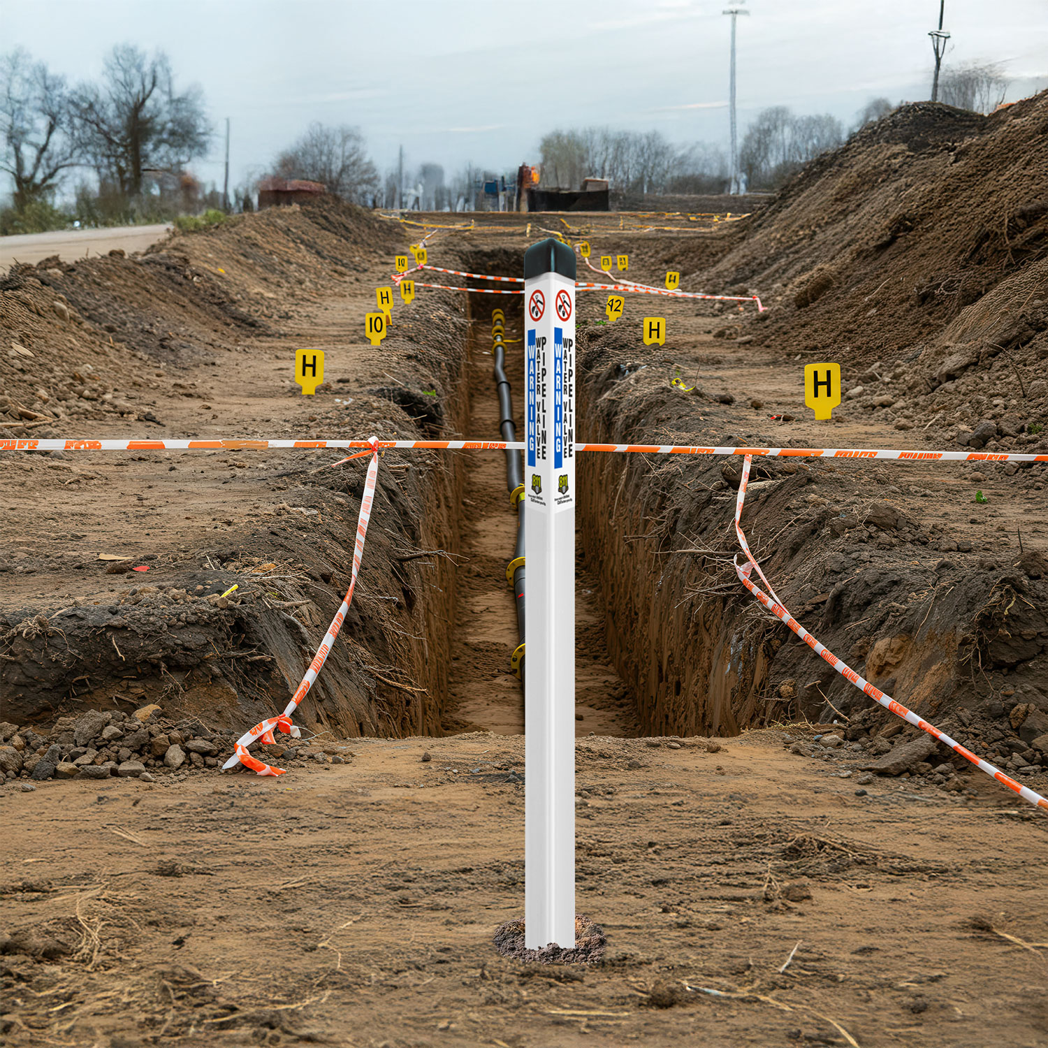 White Warning Water Valve Utility Triangular Marker