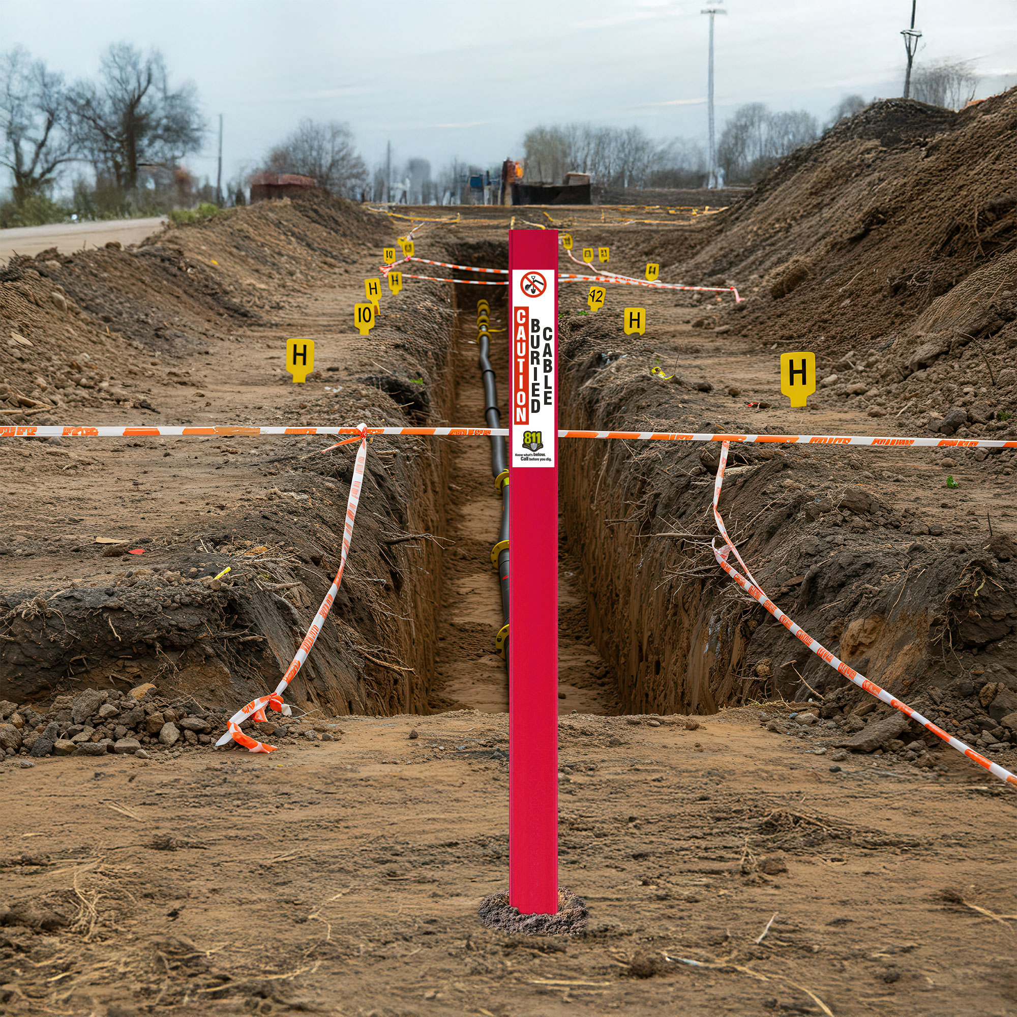 Caution Buried Cable Flat Marker
