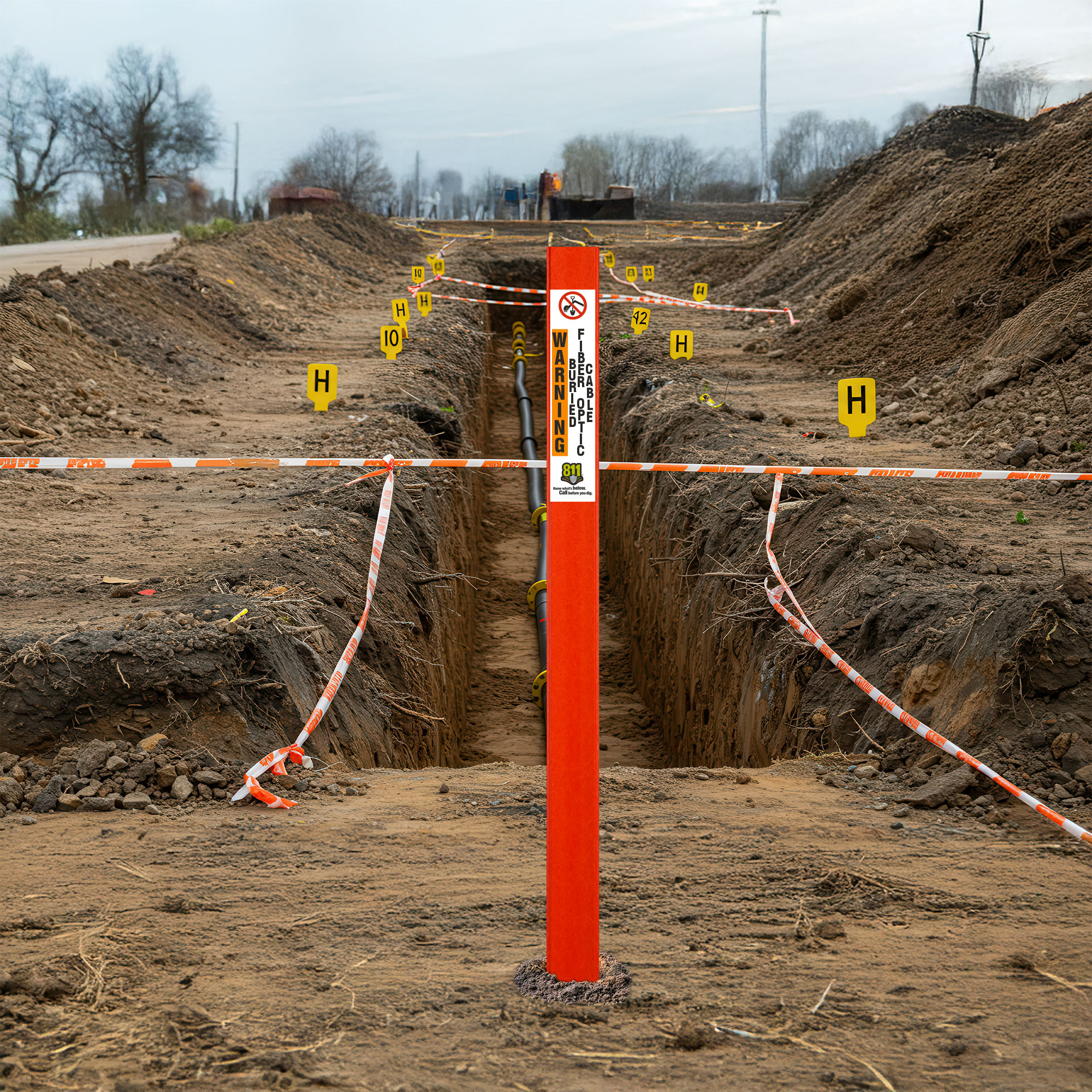 Warning Buried Fiber Optic Cable Flat Marker