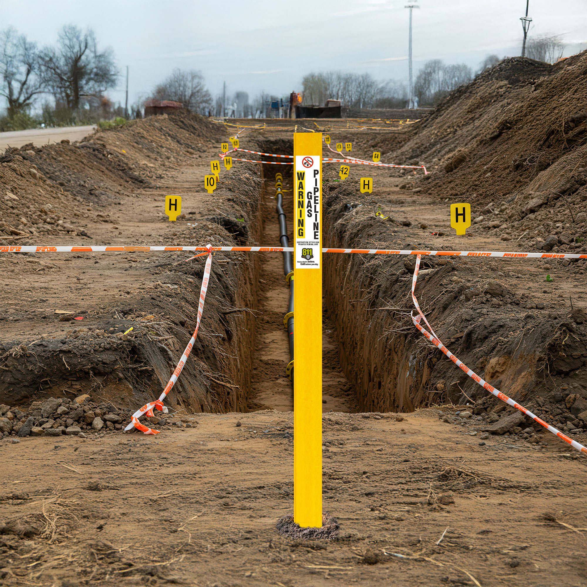 Caution Gas Pipeline Flat Marker