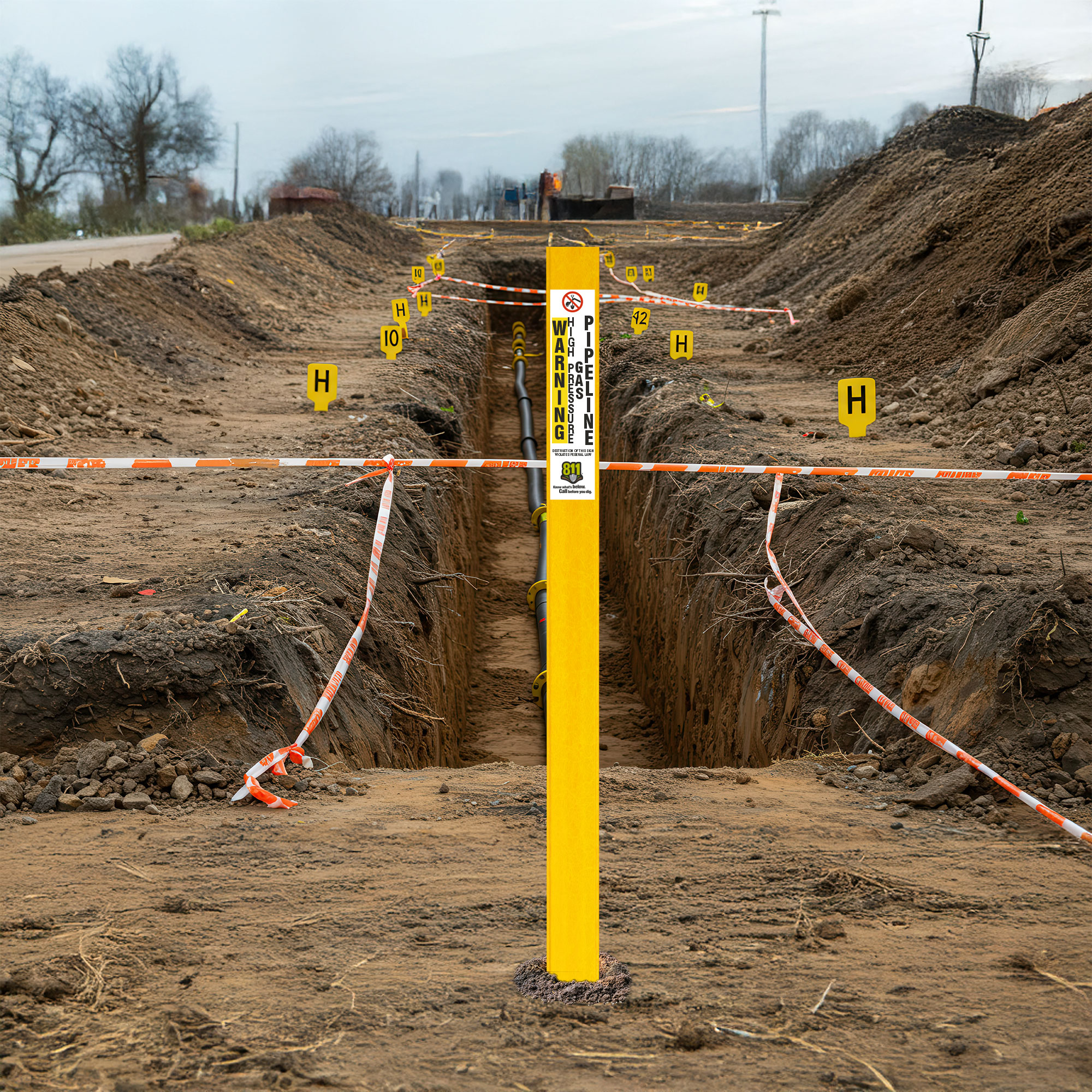 Warning High Pressure Gas Pipeline Flat Marker
