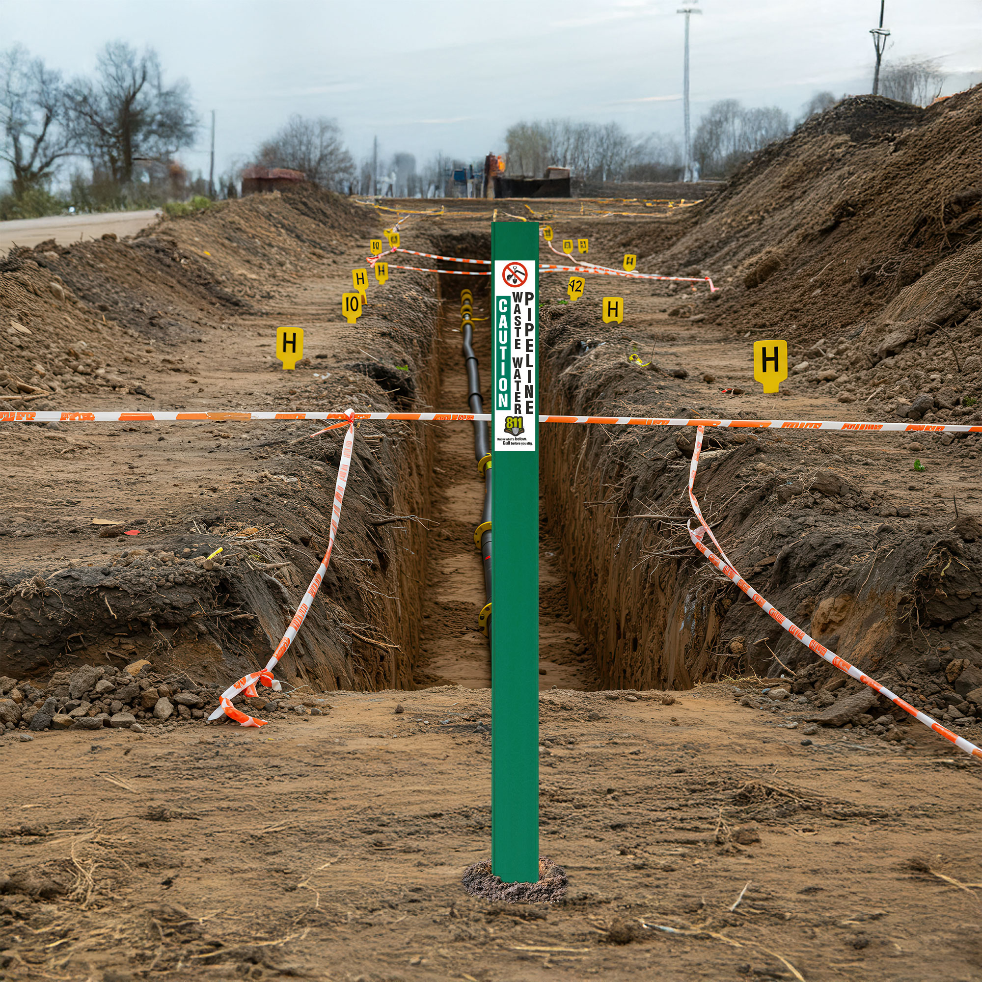 Caution Waste Water Pipeline Flat Marker