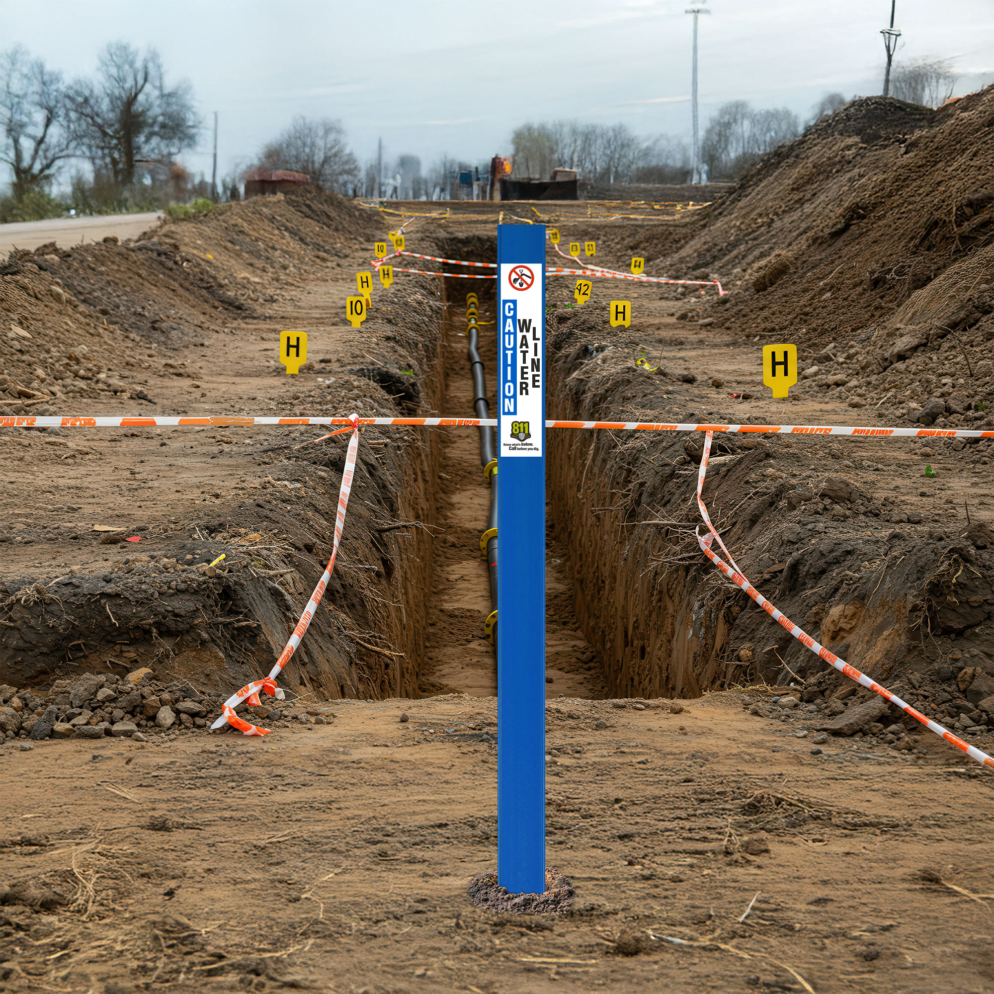 Caution Water Line Flat Marker