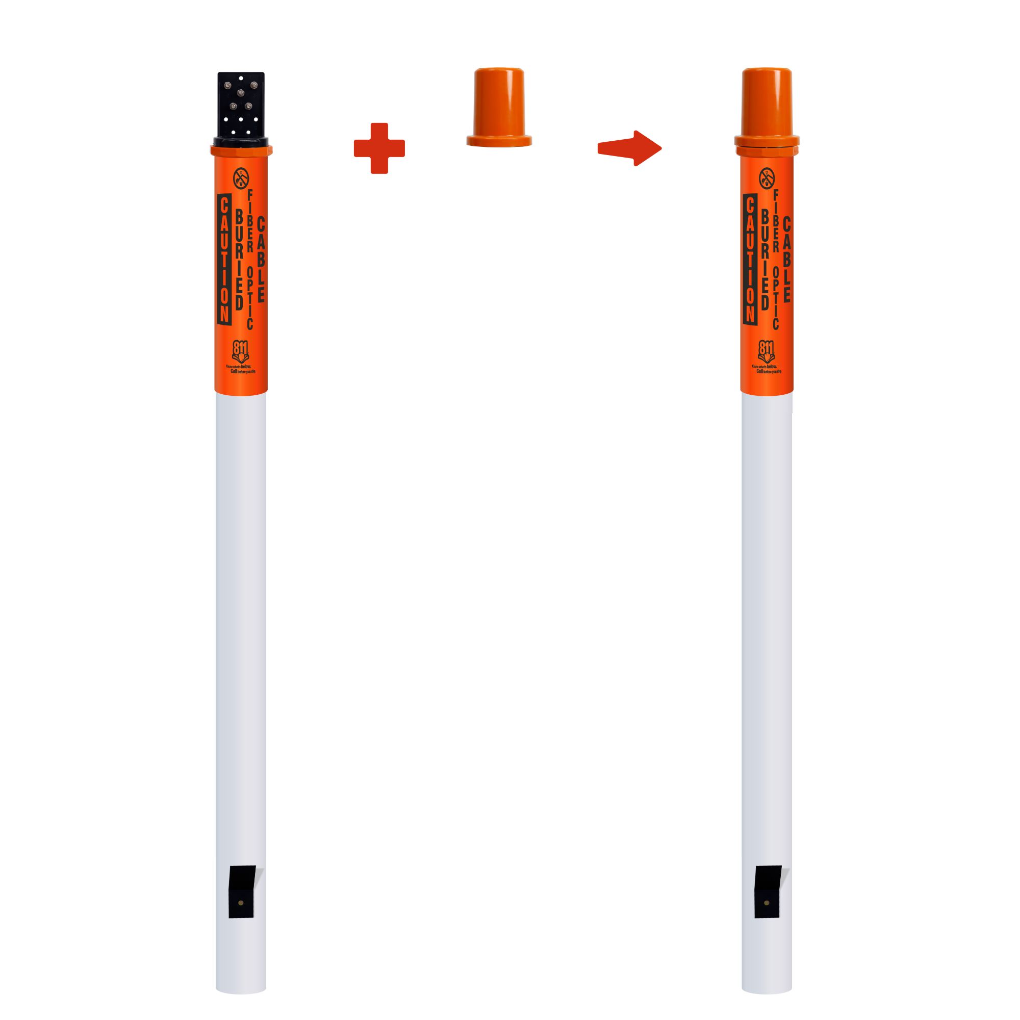 Caution Buried Fiber Optic Cable Locator Bullet Marker With Top Hat