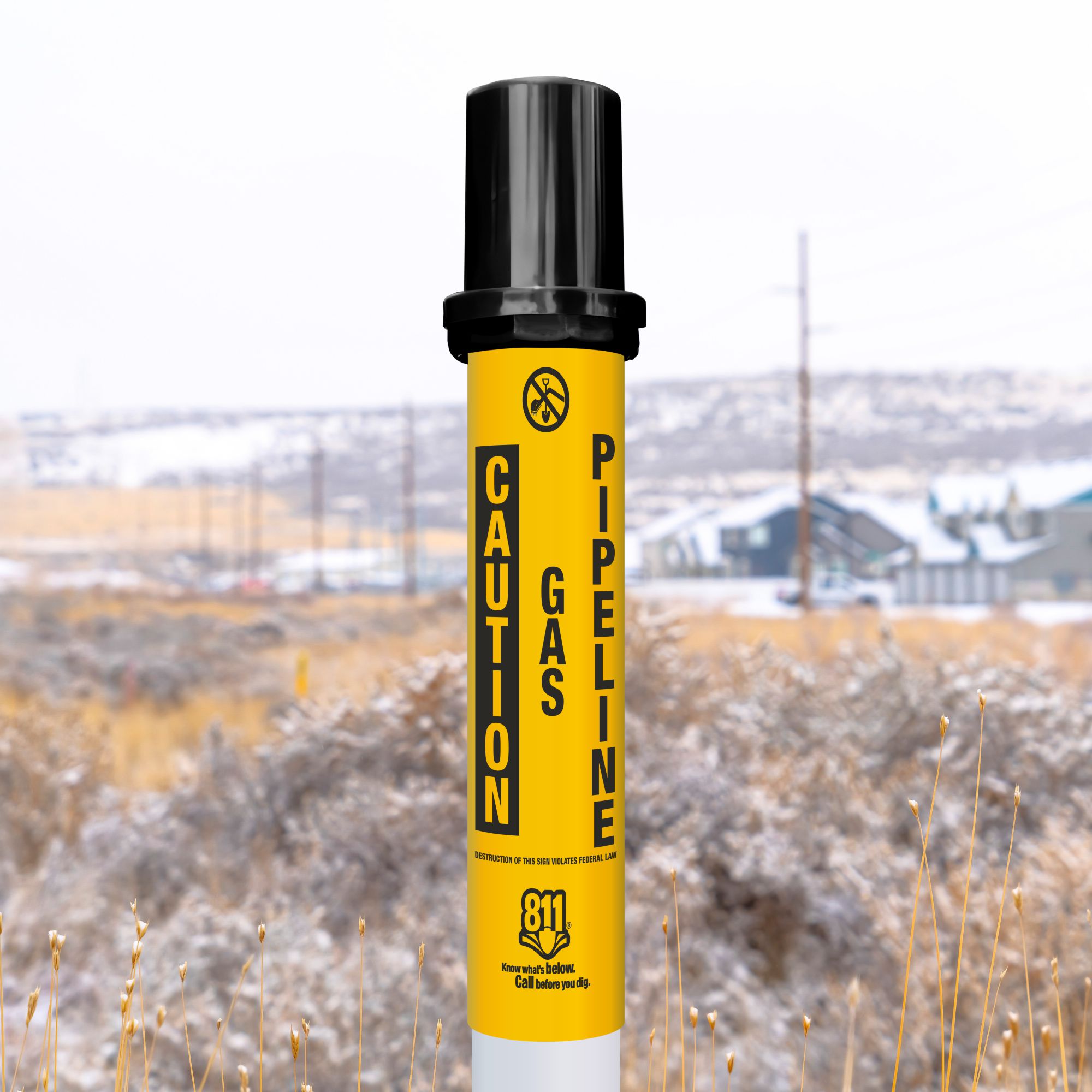 Caution Gas Pipeline Locator Bullet Marker With Top Hat