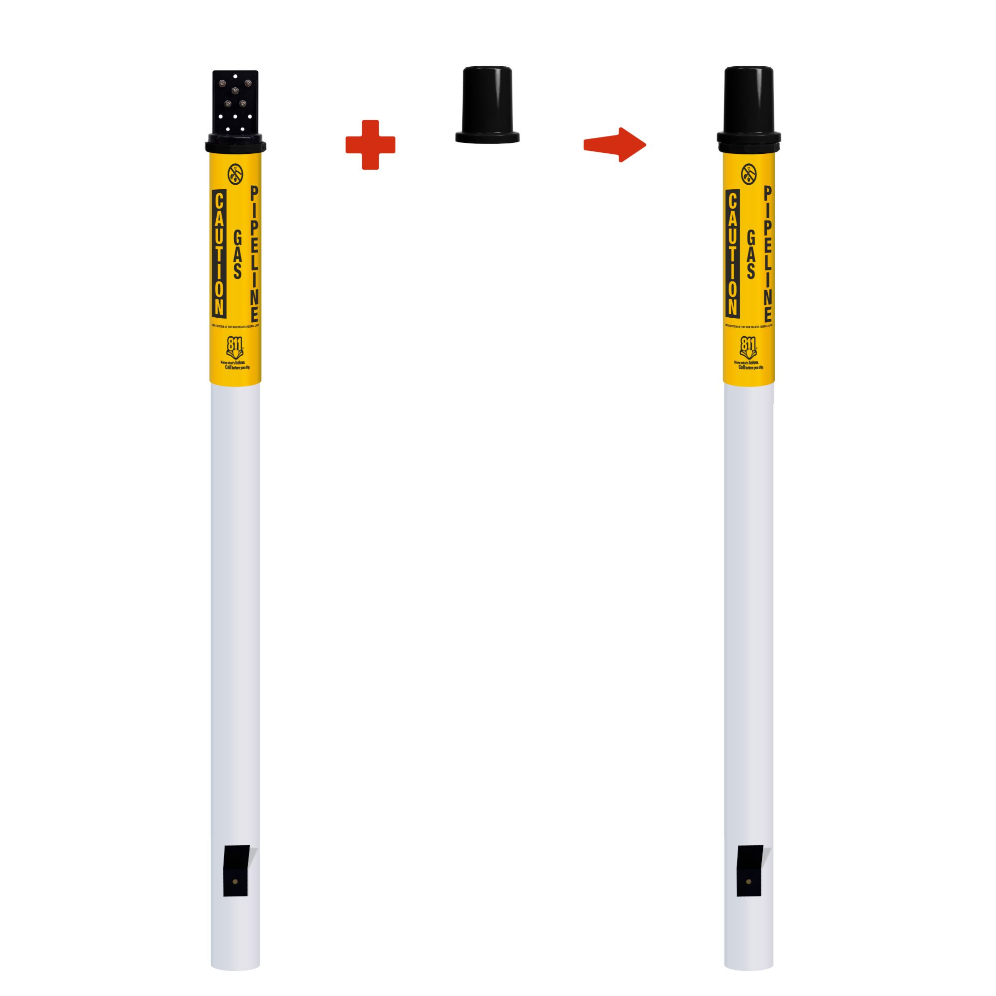 Caution Gas Pipeline Locator Bullet Marker With Top Hat