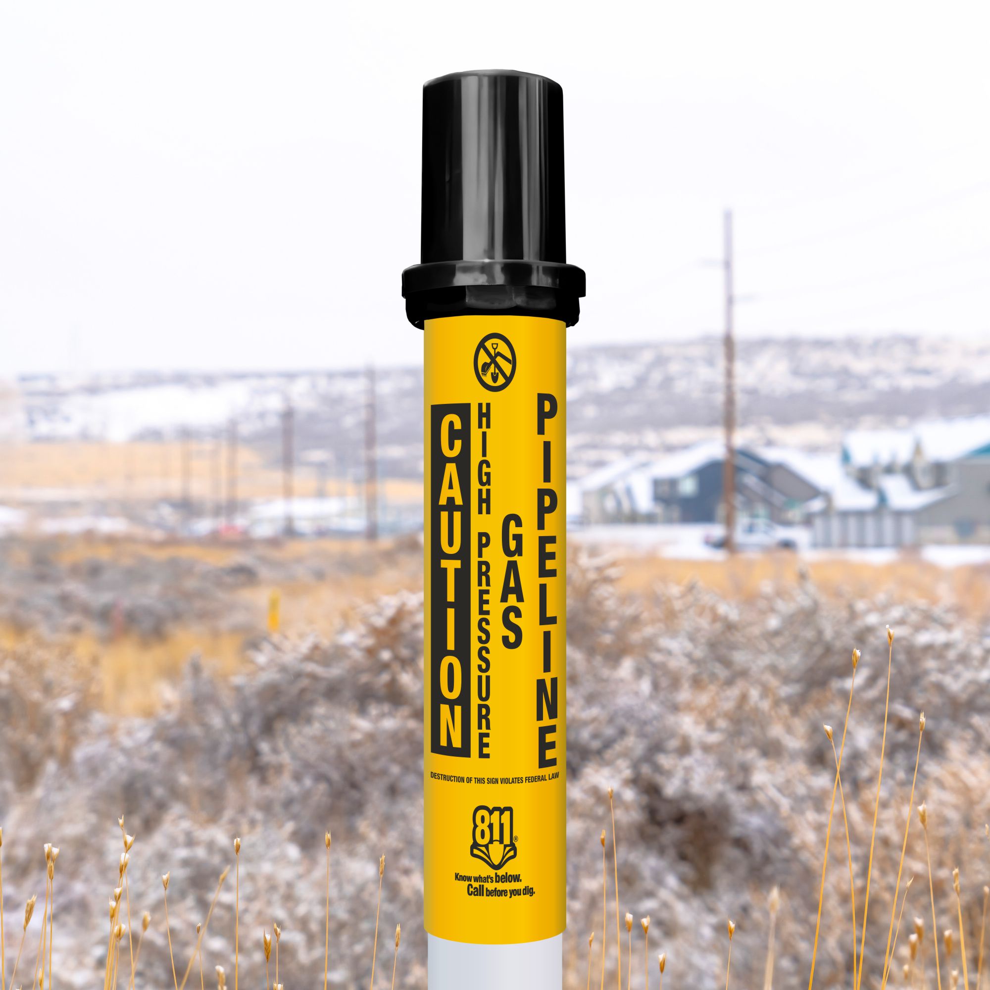 Caution High Pressure Gas Pipeline Locator Bullet Marker With Top Hat