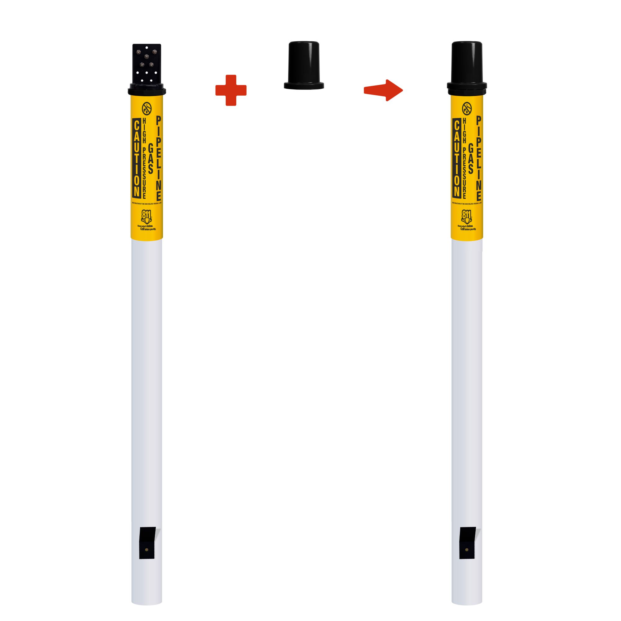 Caution High Pressure Gas Pipeline Locator Bullet Marker With Top Hat