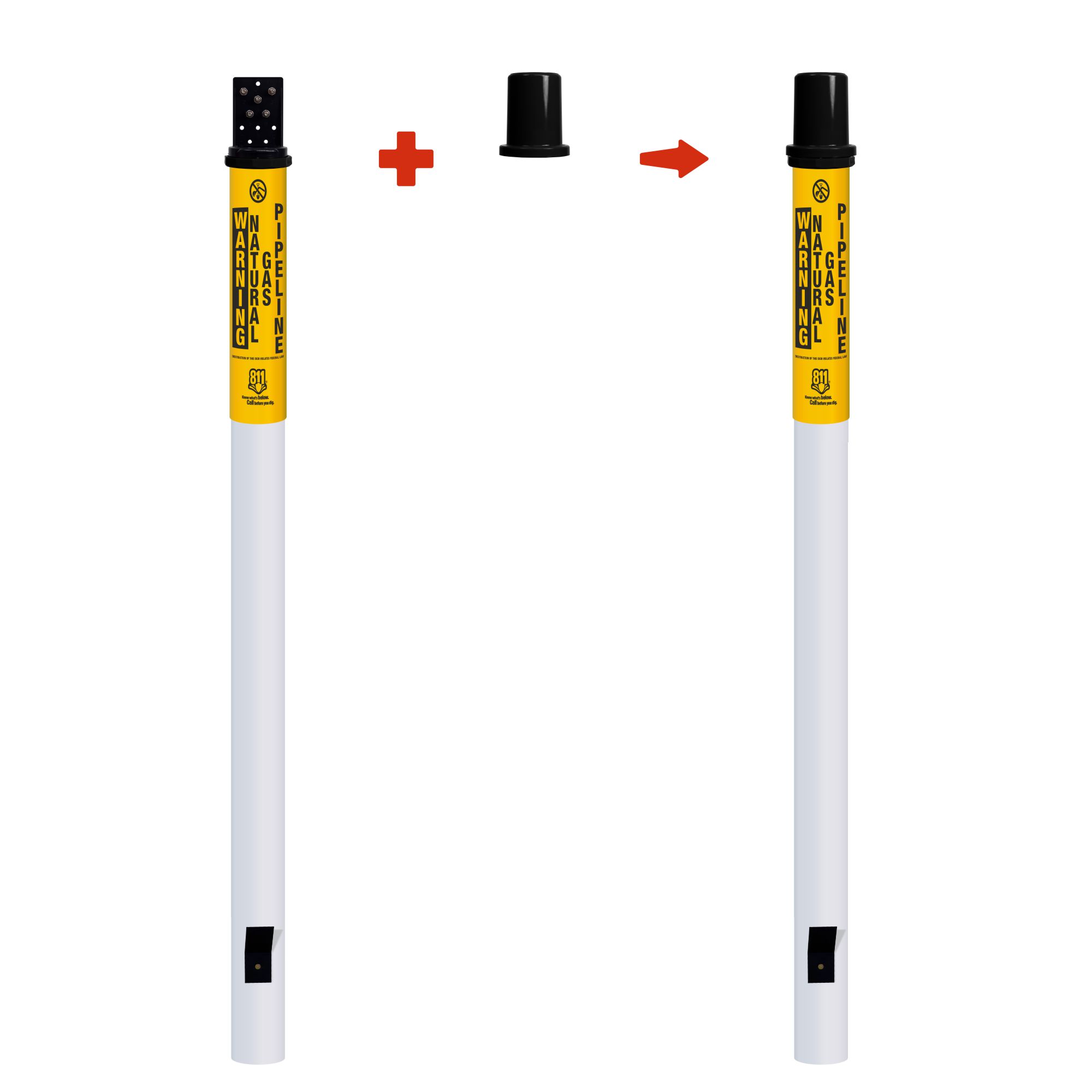 Warning Natural Gas Pipeline Locator Bullet Marker With Top Hat