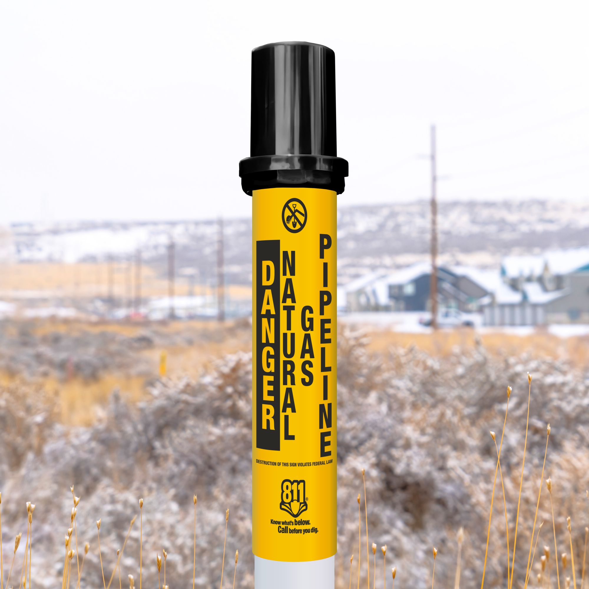 Danger Natural Gas Pipeline Locator Bullet Marker With Top Hat