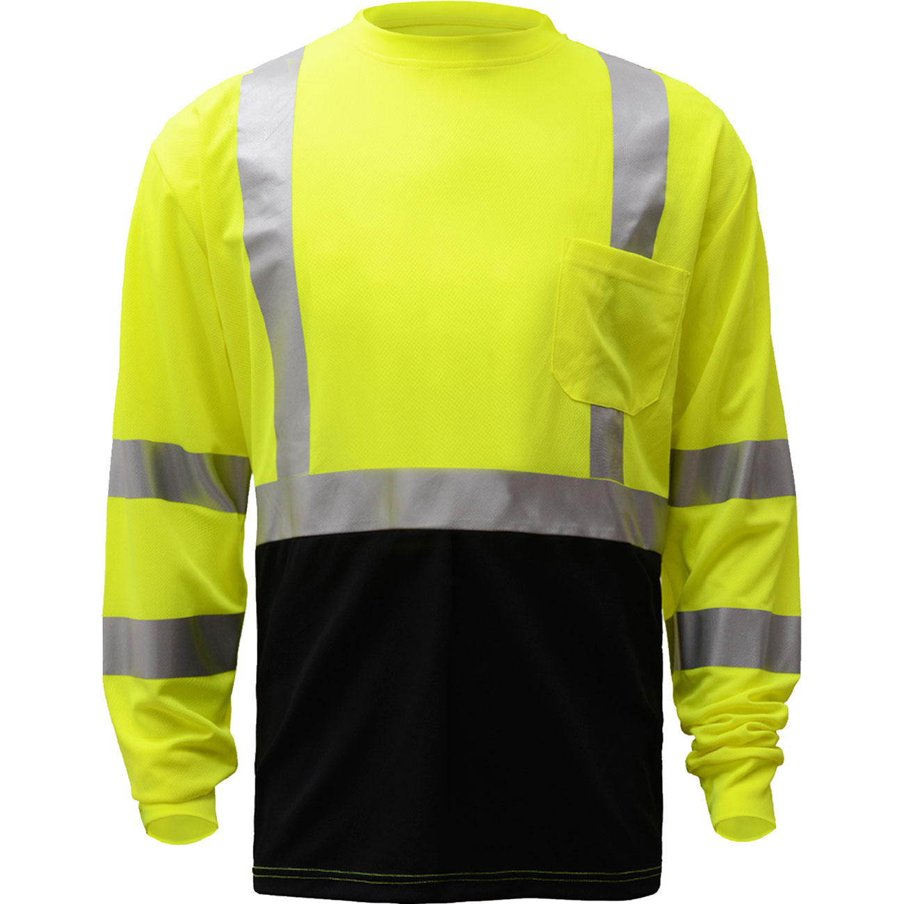 ANSI Class 3 Long Sleeve Safety T-Shirt with Black Bottom