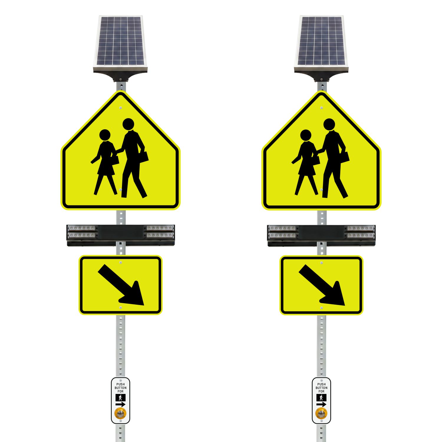 RRFB MUTDC School Crosswalk Kit,Double-Sided Solar (4 Beacons),30" Fluorescent Yellow-Green DG Sign