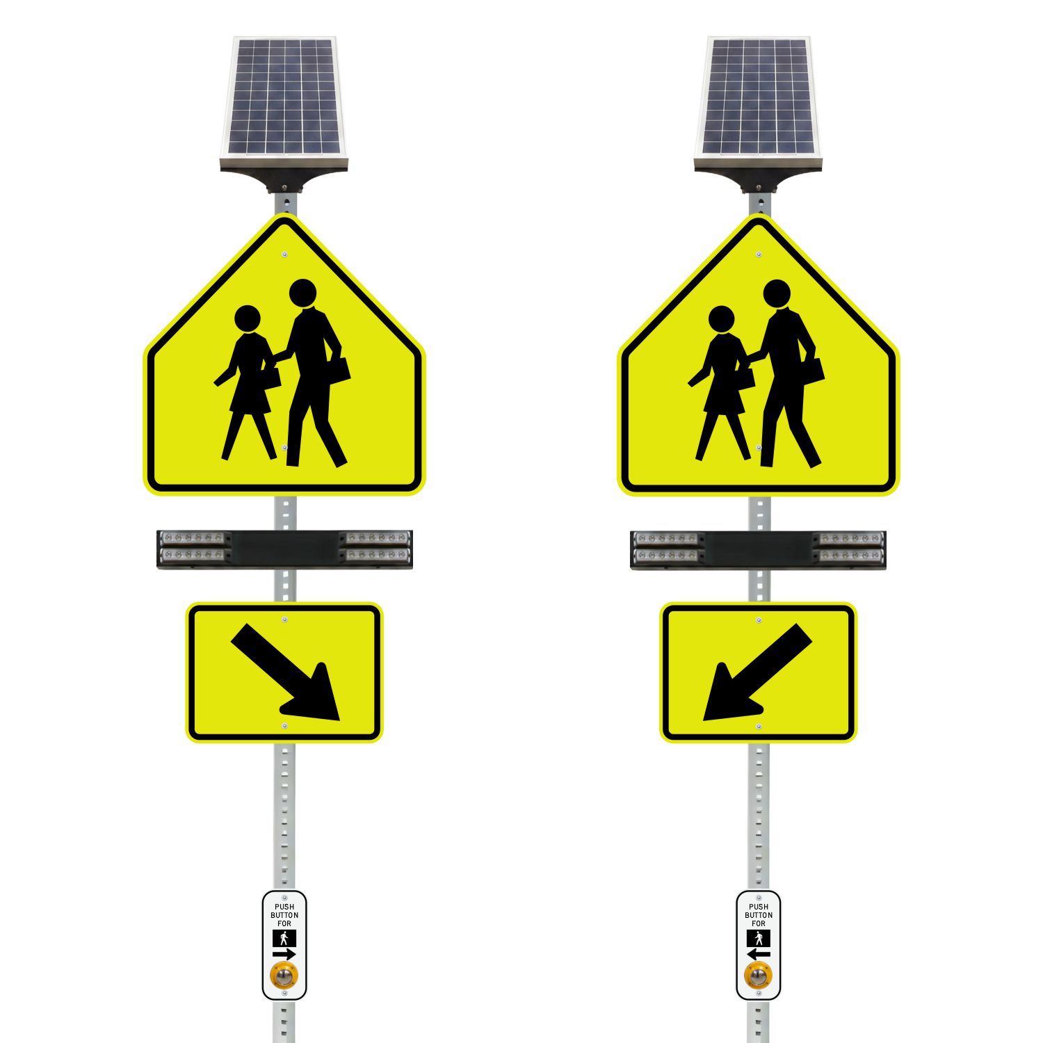 RRFB MUTDC School Crosswalk Kit,Single-Sided Solar (2 Beacons),30" Fluorescent Yellow-Green DG Sign