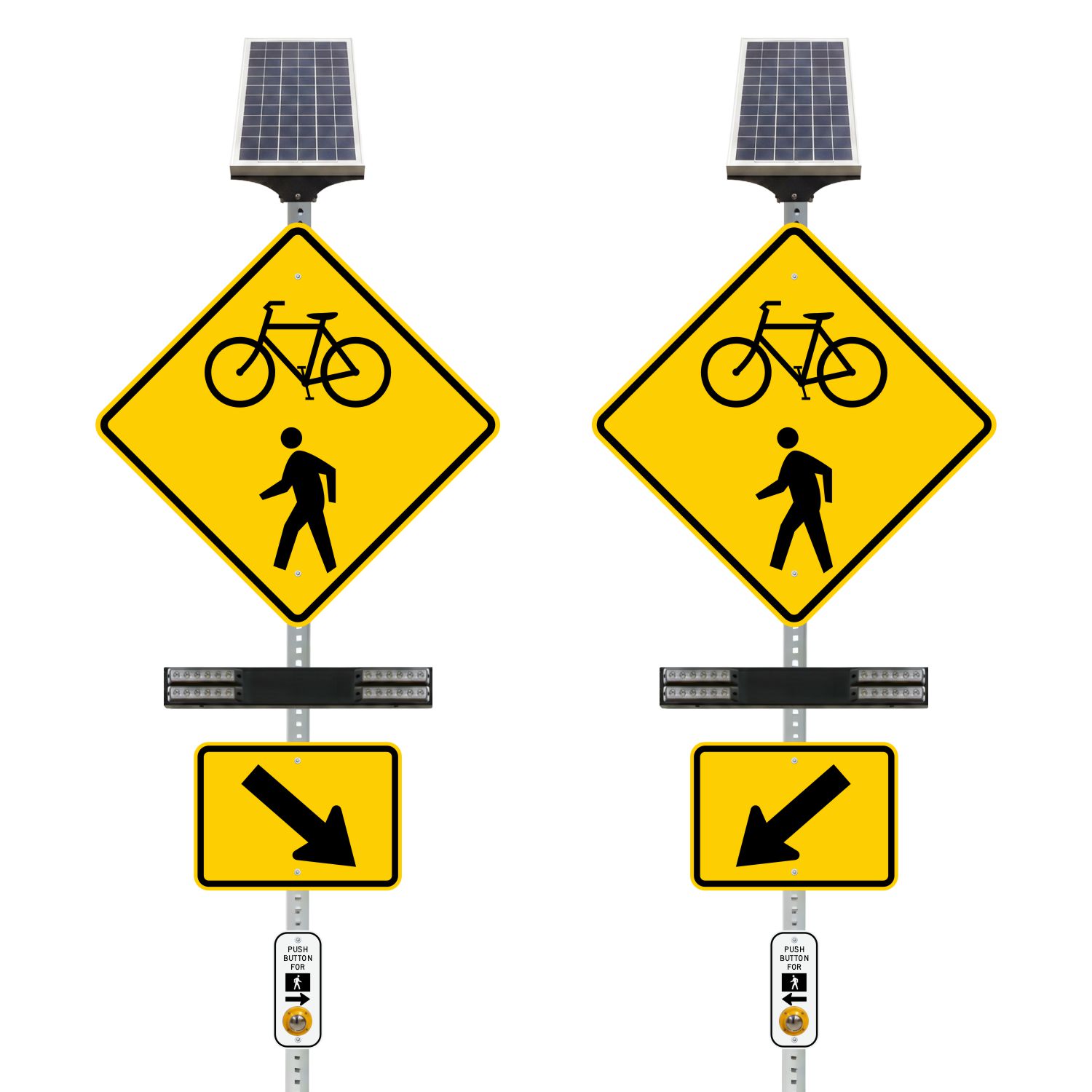 RRFB MUTCD Bicycle & Pedestrian Crosswalk Kit, Single-Sided Solar (2 Beacons), 30" DG Sign