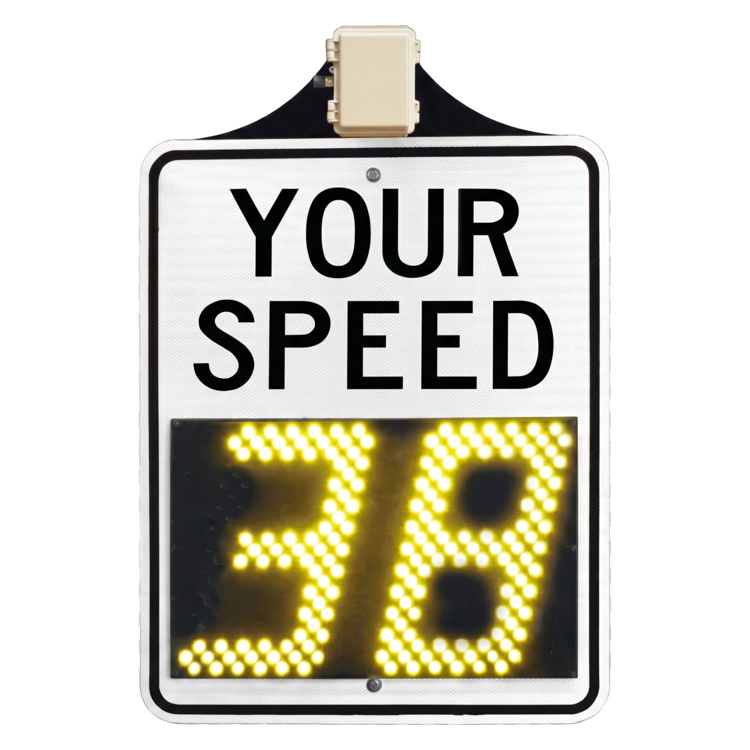 Radar Speed Feedback Sign, 30" White, Solar Powered "Your Speed" LED Display