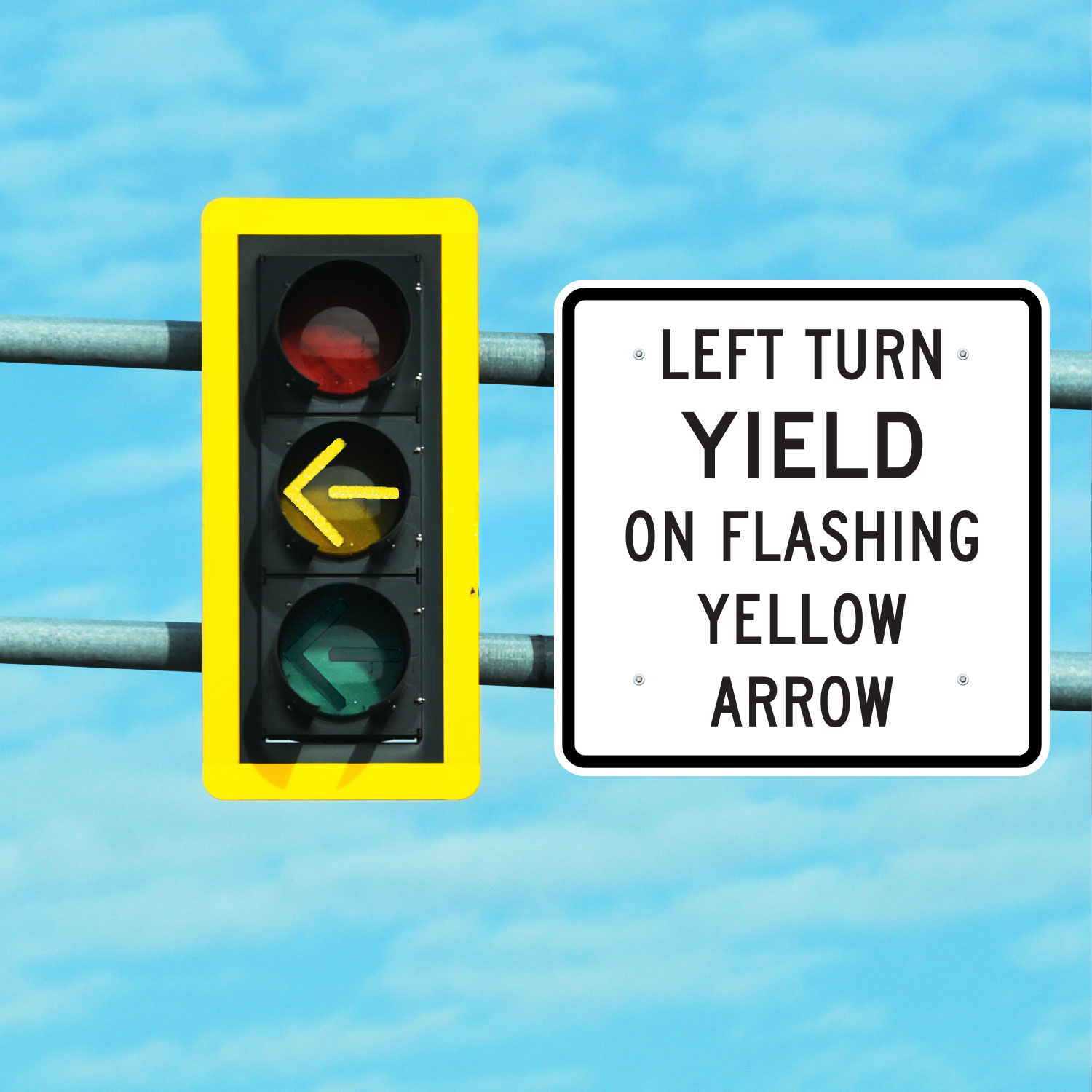 Texas Square Left Turn Yield On Flashing Yellow Arrow Sign