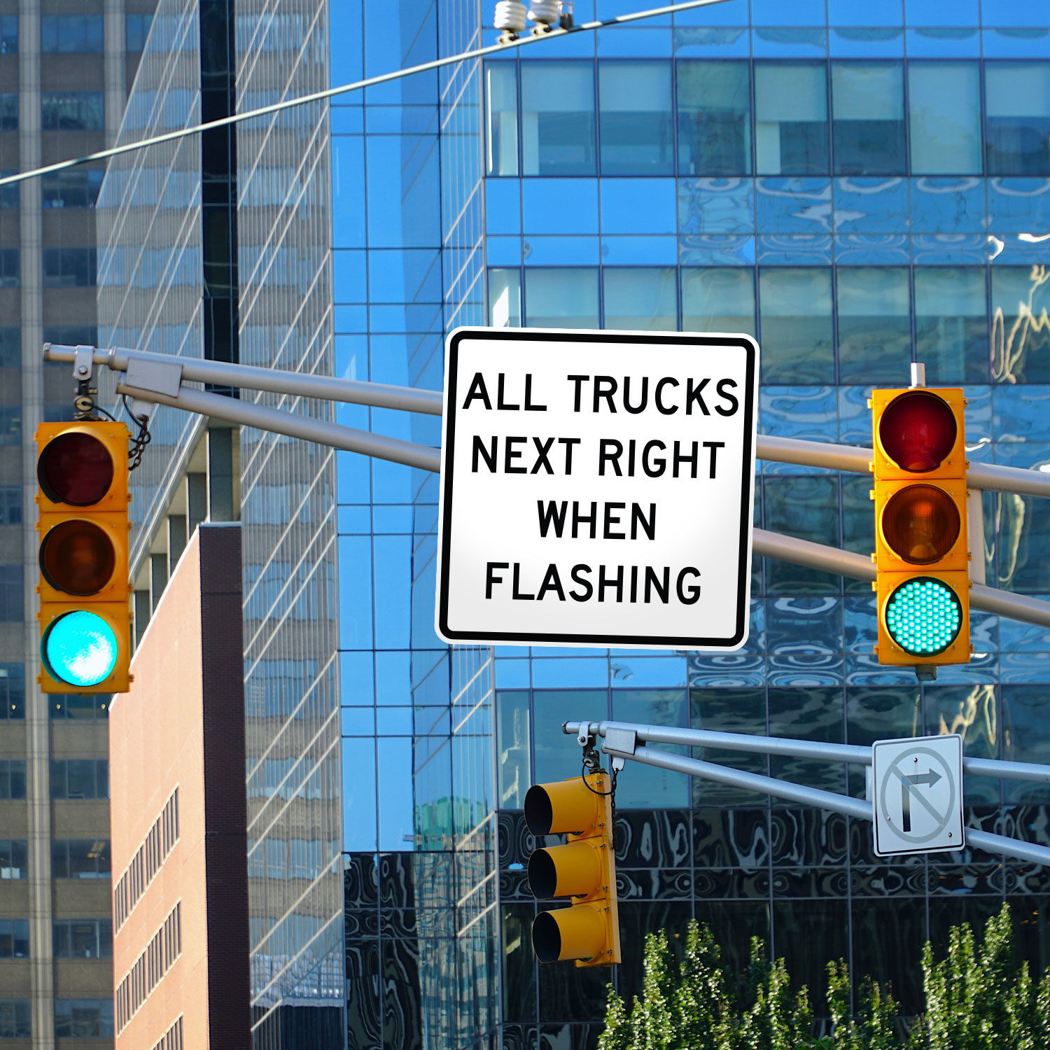 Texas All Trucks Next Right When Flashing Sign