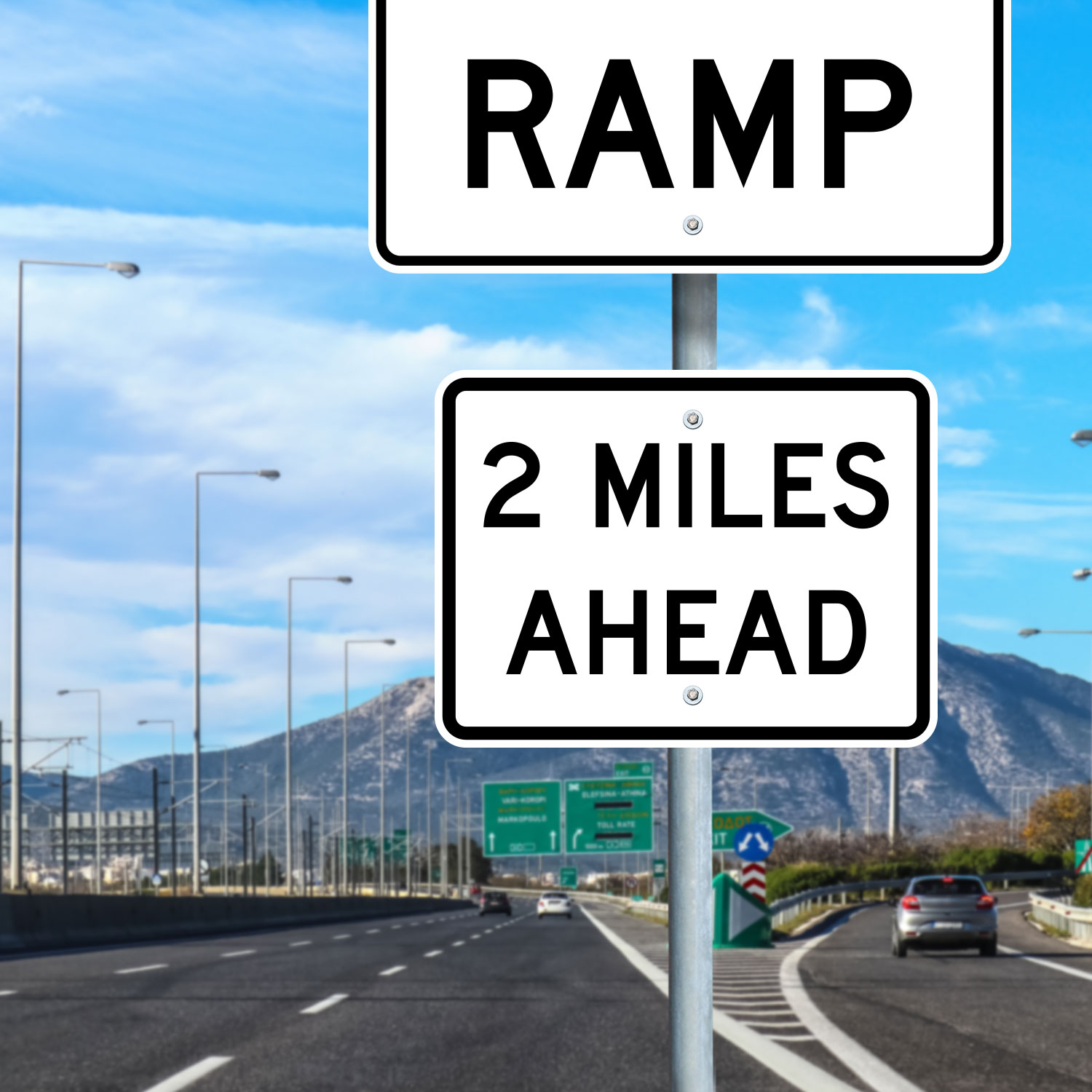 Texas 2 Miles Ahead Sign