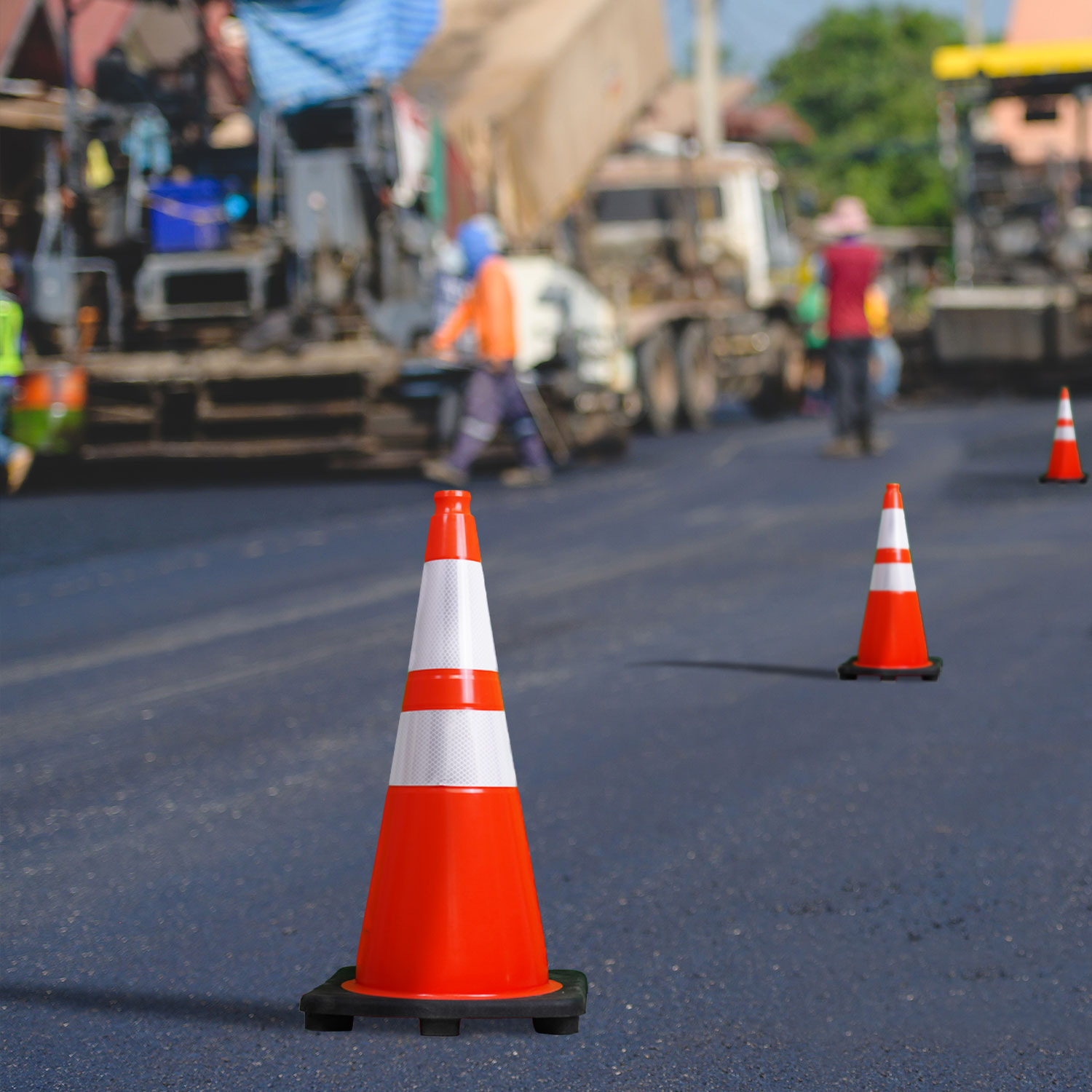 28" Performance Orange Traffic Cone, 7lbs Black Base & HIP Reflective Bands