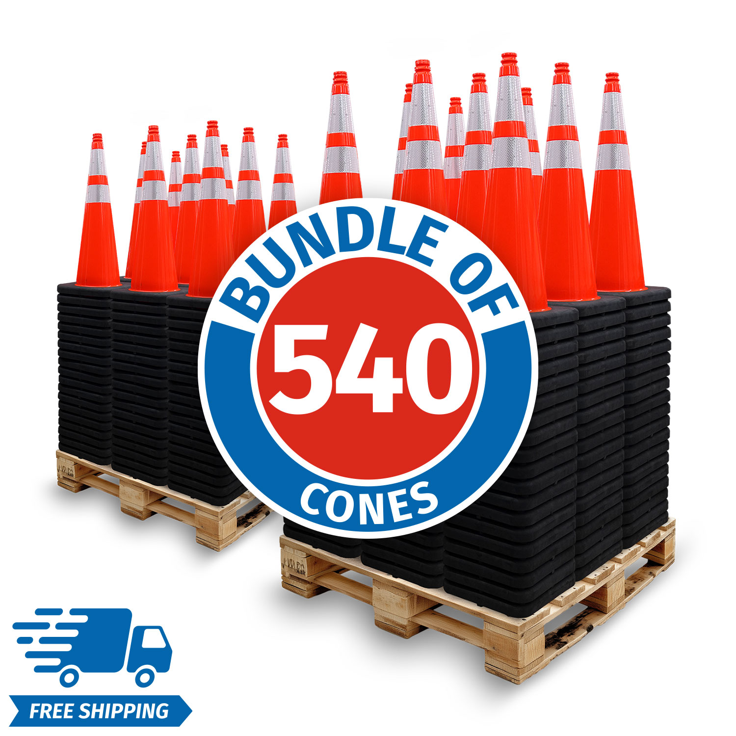 2 Pallet Bundle - 28" Slim Line Elite 3M Sheeting Traffic Cone w/ Black Base, 10lbs