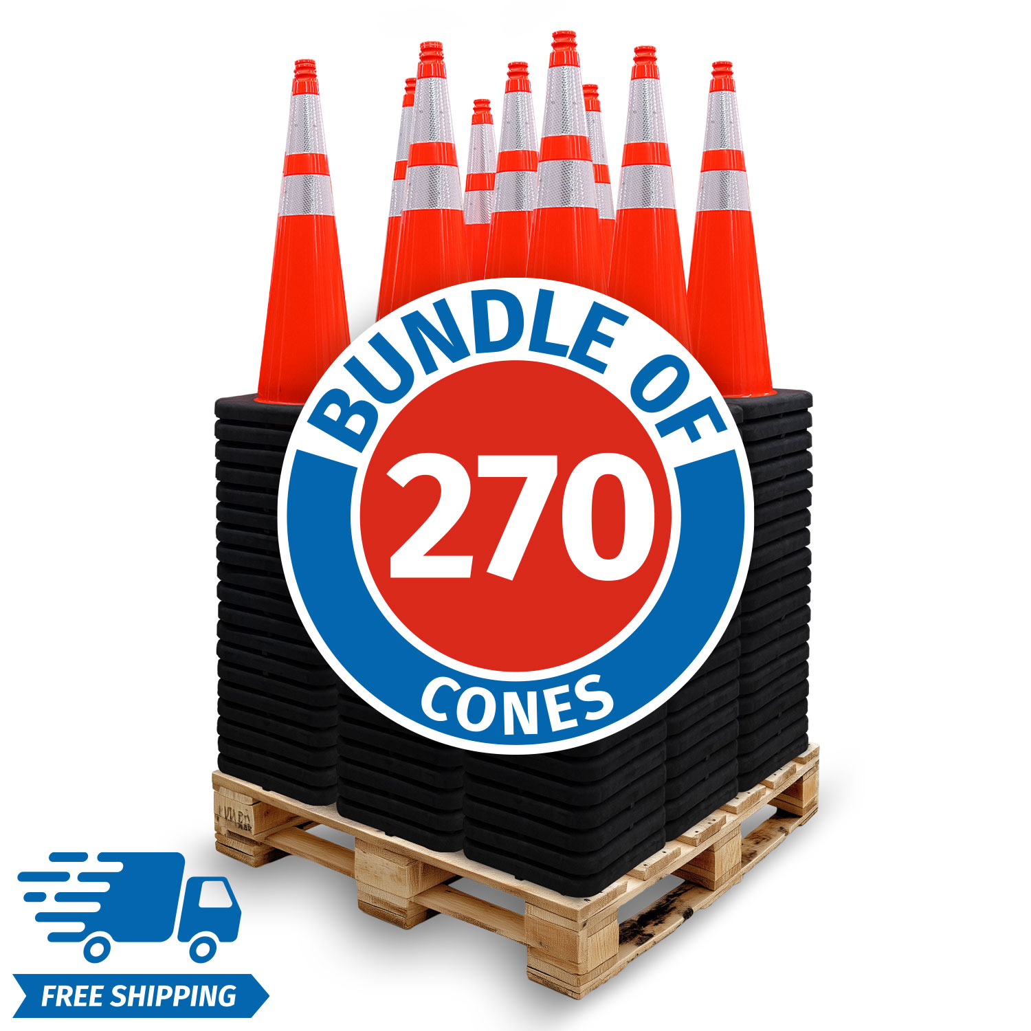 Pallet Bundle - 28" Slim Line Elite 3M Sheeting Traffic Cone w/ Black Base, 10lbs