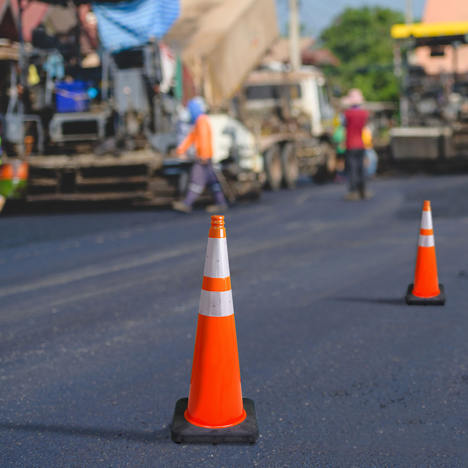 36" Elite Orange Traffic Cone, 12lbs Black Base & 3M Reflective Bands