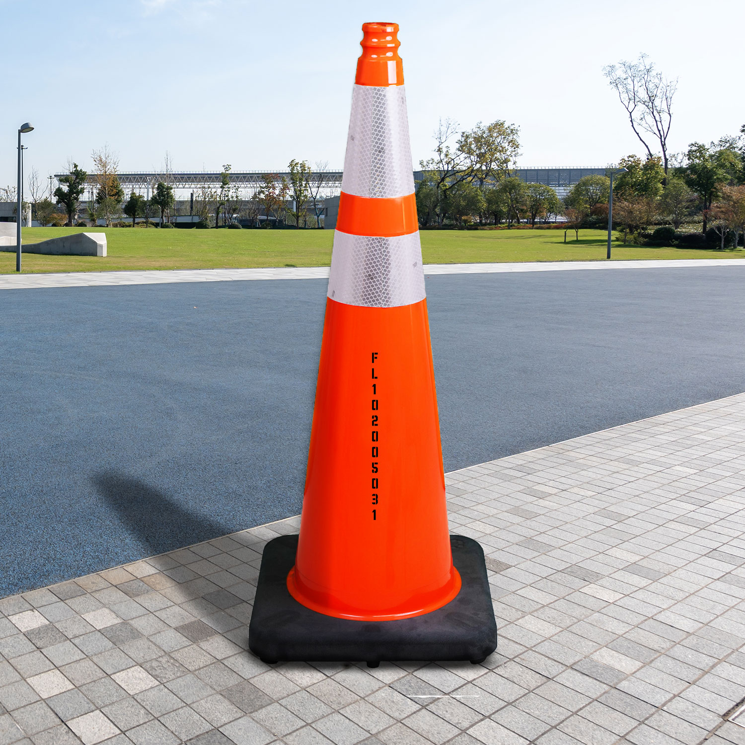 36" Elite FL Orange Traffic Cone, 12lbs Black Base & 3M Reflective Bands