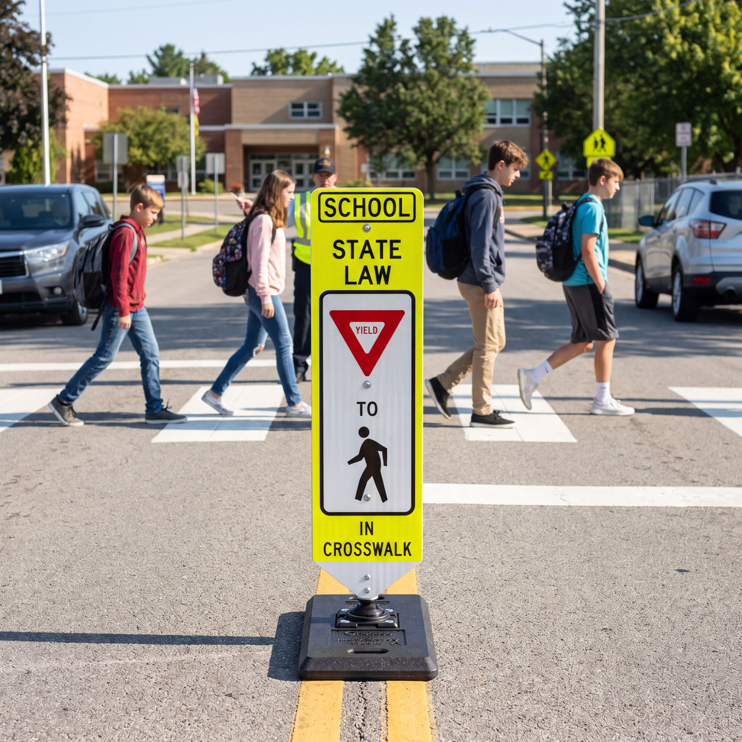 School Yield To Pedestrians In-Street Sign with Portable Base